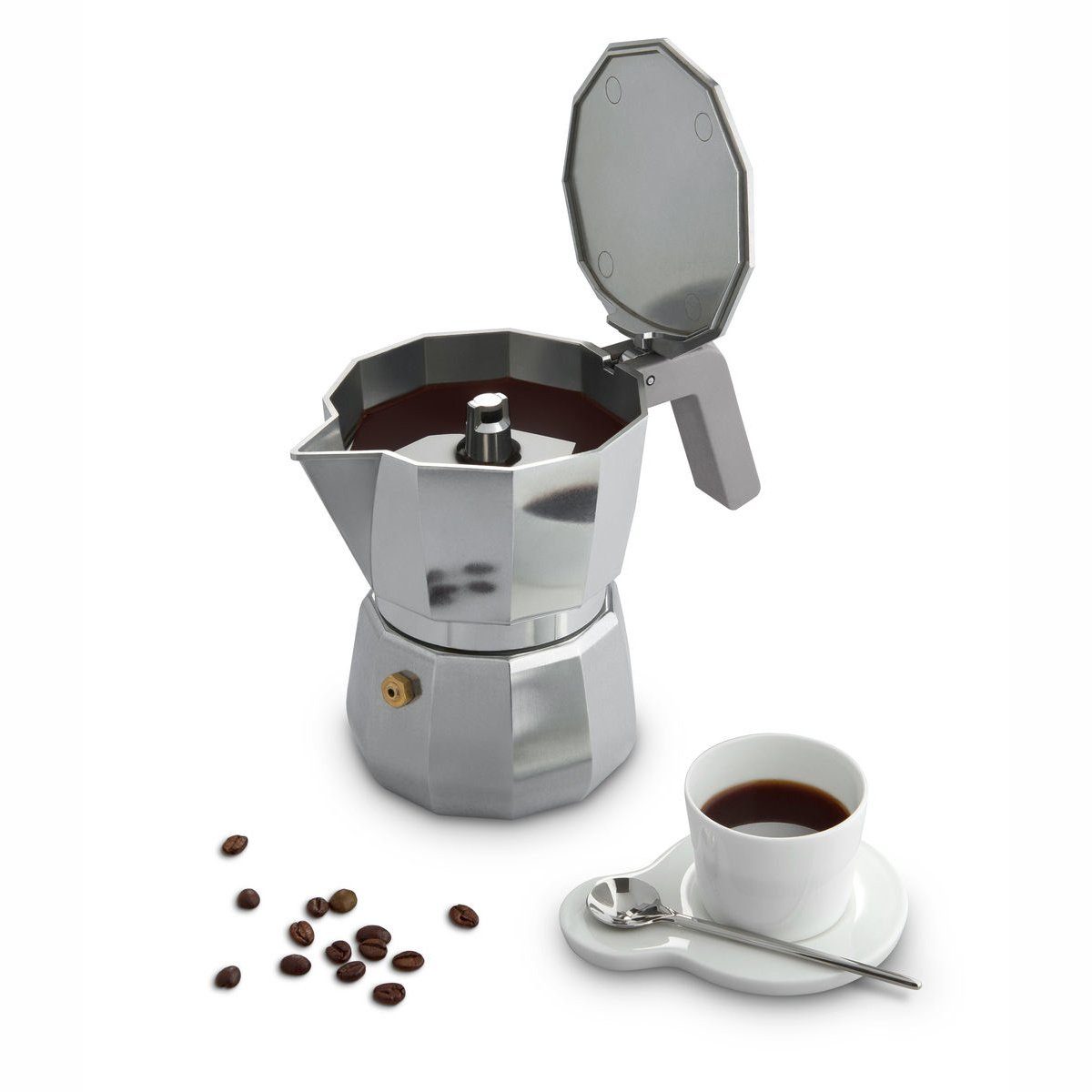 Espressokocher für Nicht Induktion MOKA Alessi 1, Kaffeekanne, Espressokocher modern geeignet 0.07l
