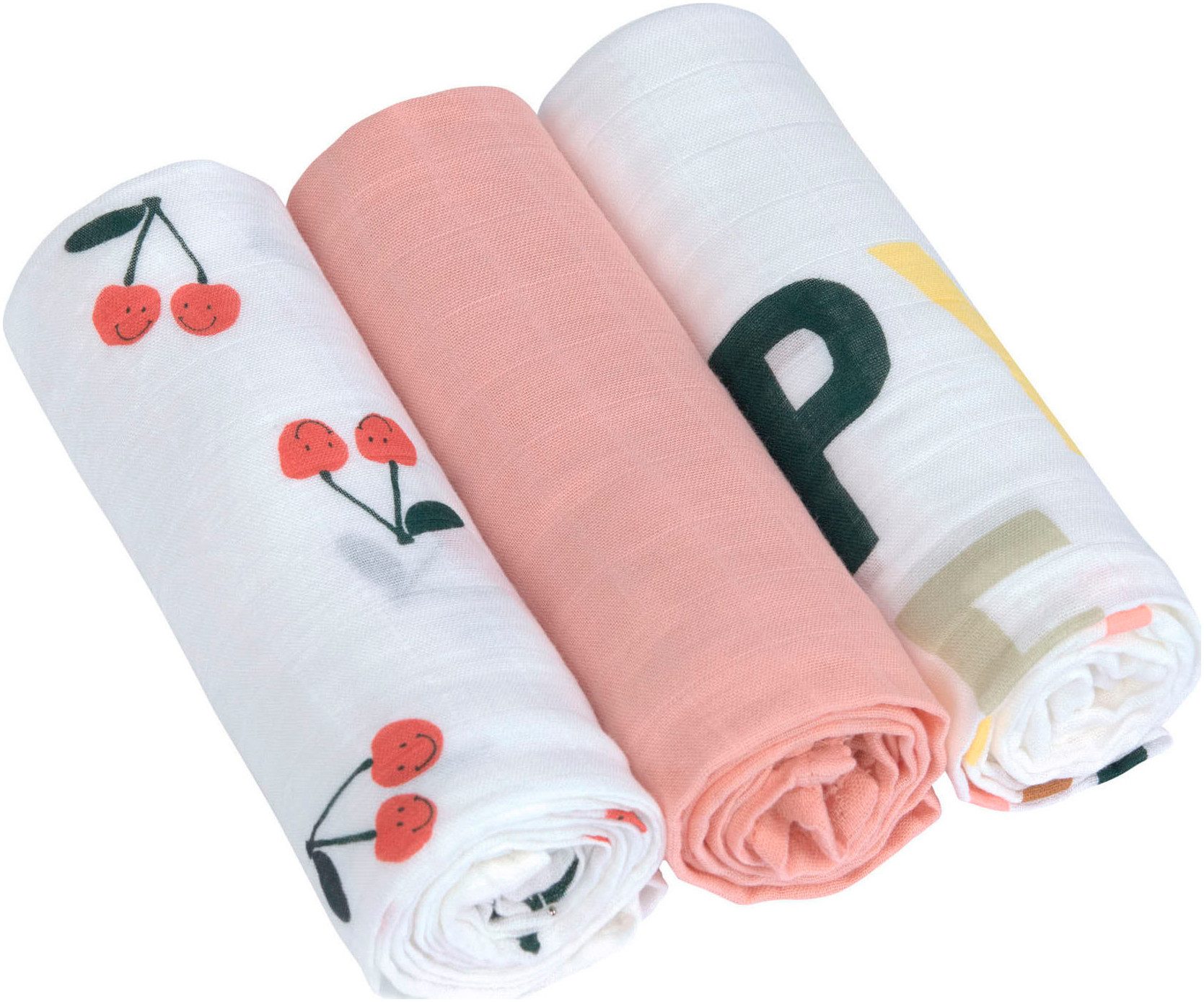 LÄSSIG Stoffwindeln Mulltuch-Set L Happy Fruits Cherry (Set, 3-St)
