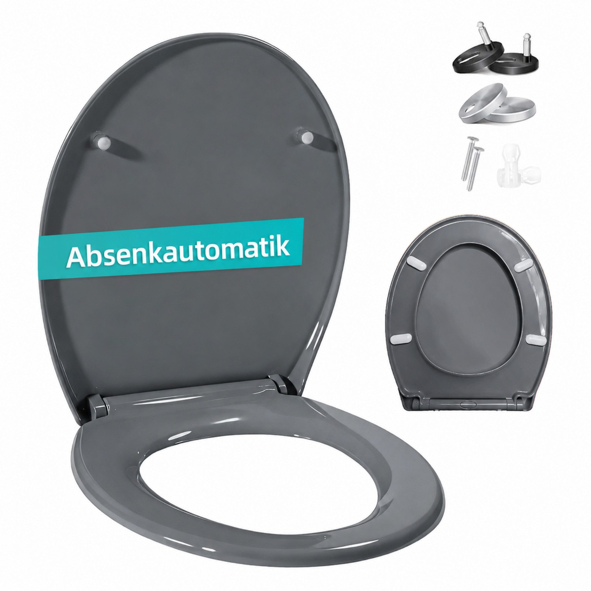 Blossom WC-Sitz Toilettendeckel mit Absenkautomatik, Quick Release, antibakteriell (WC Sitz mit Absenkautomatik, 360° verstellbare Scharniere), Toilettensitz für D-Form, O-Form & eckige WC-Becken, bis 150 kg