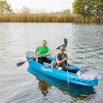 Outsunny Zweierkajak mit Luftkammer, (Schlauchboot, 1-St., Aufblasbares Kajak), für Wasser, Blau+Grau