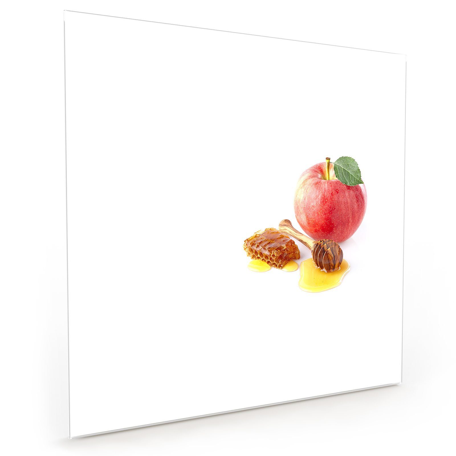 Primedeco Küchenrückwand Küchenrückwand Spritzschutz Glas mit Motiv Apfel und Honig
