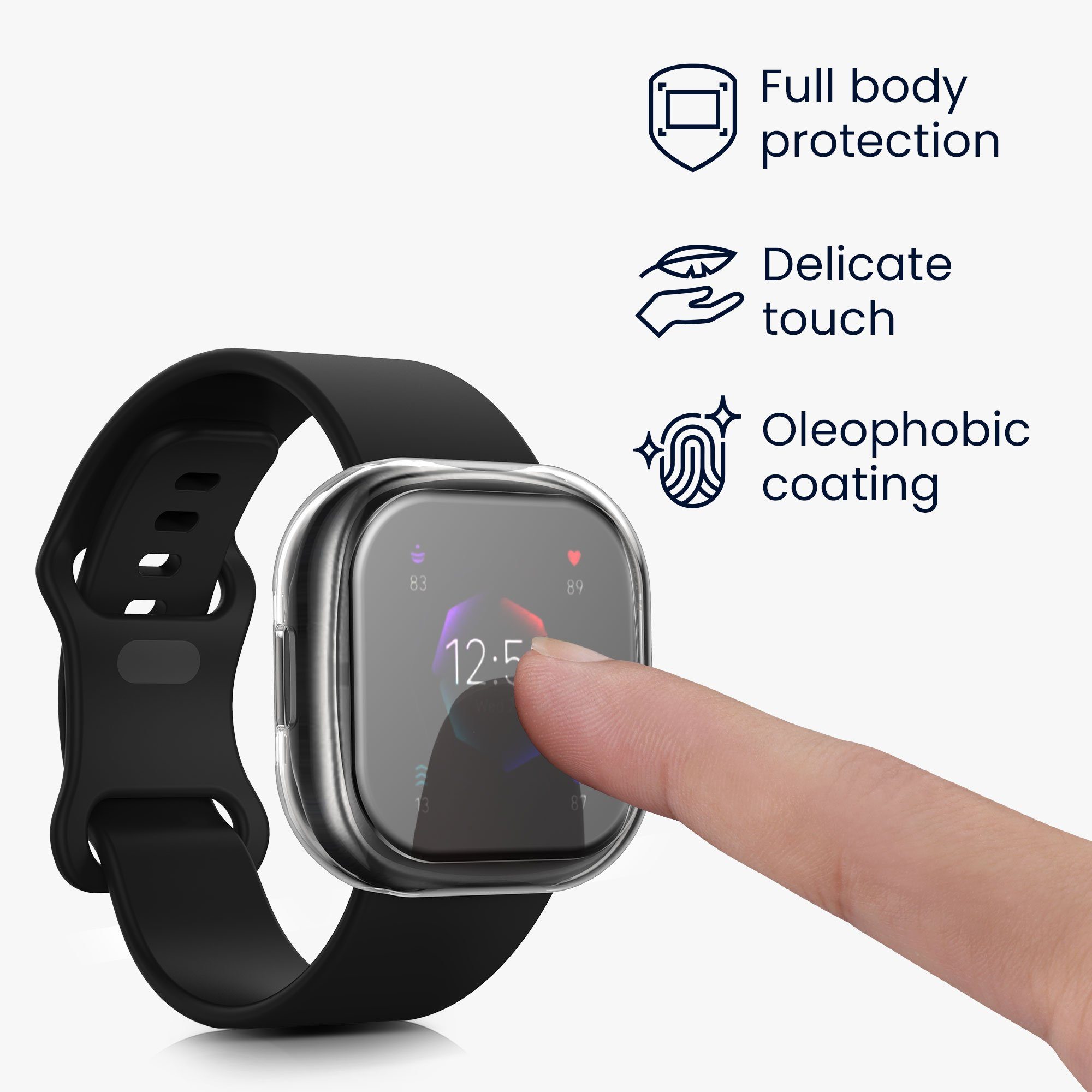 kwmobile Smartwatch-Hülle 2x Silikon Hülle für Fitbit Versa 4 / Sense 2, Schutzhülle Fullbody Display Cover Set aus Silikon – Bild 3 von 5