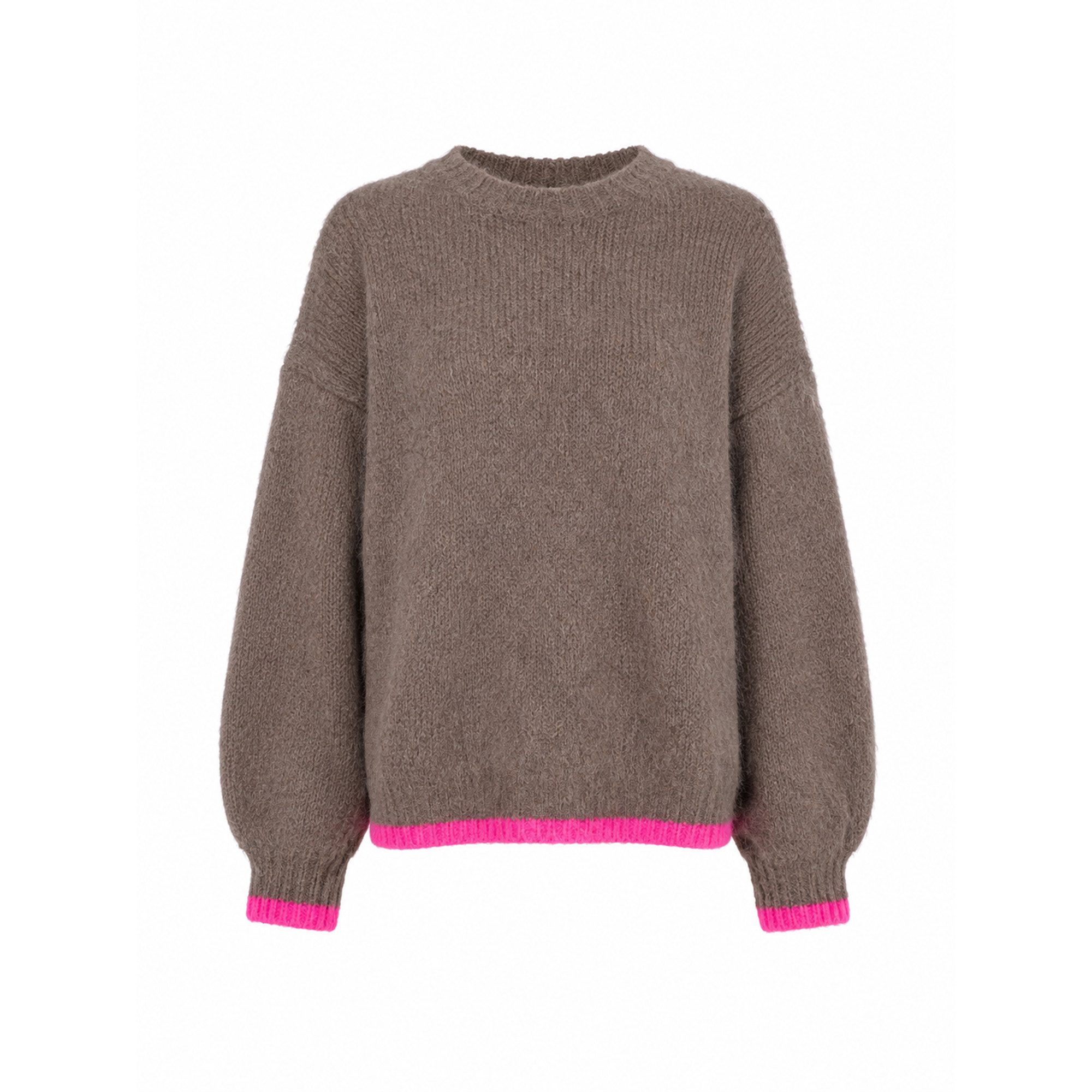 Emily Van Den Bergh Strickpullover FLUFFY PULLOVER MIT NEON-GELBEM RINGEL