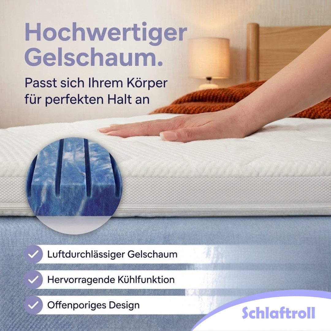 Schlaftroll, Topper 7 Zonen Gelschaum Topper – 8 cm Premiumkomfort, 90x200, 140x200 und weitere Größen