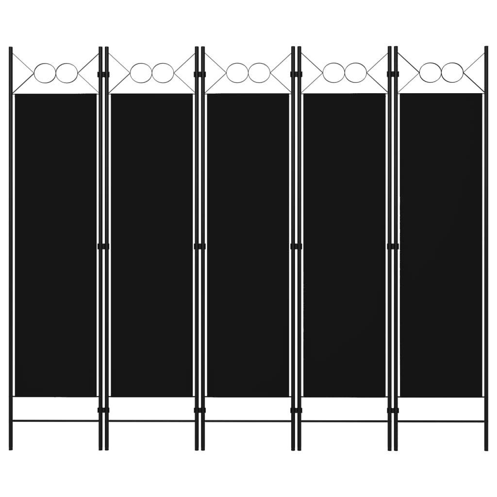 vidaXL Raumteiler 5-tlg. Raumteiler Schwarz 200 x 180 cm, 5-tlg.