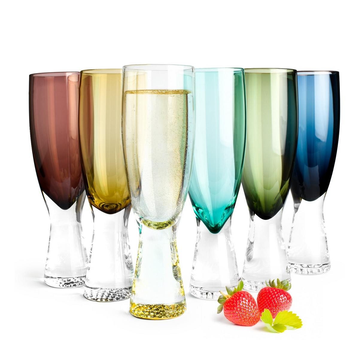 Sendez Sektglas 6 bunte Sektgläser 200ml auf Fuß Sektkelche Champagner Sektglas, 6-tlg., Glas