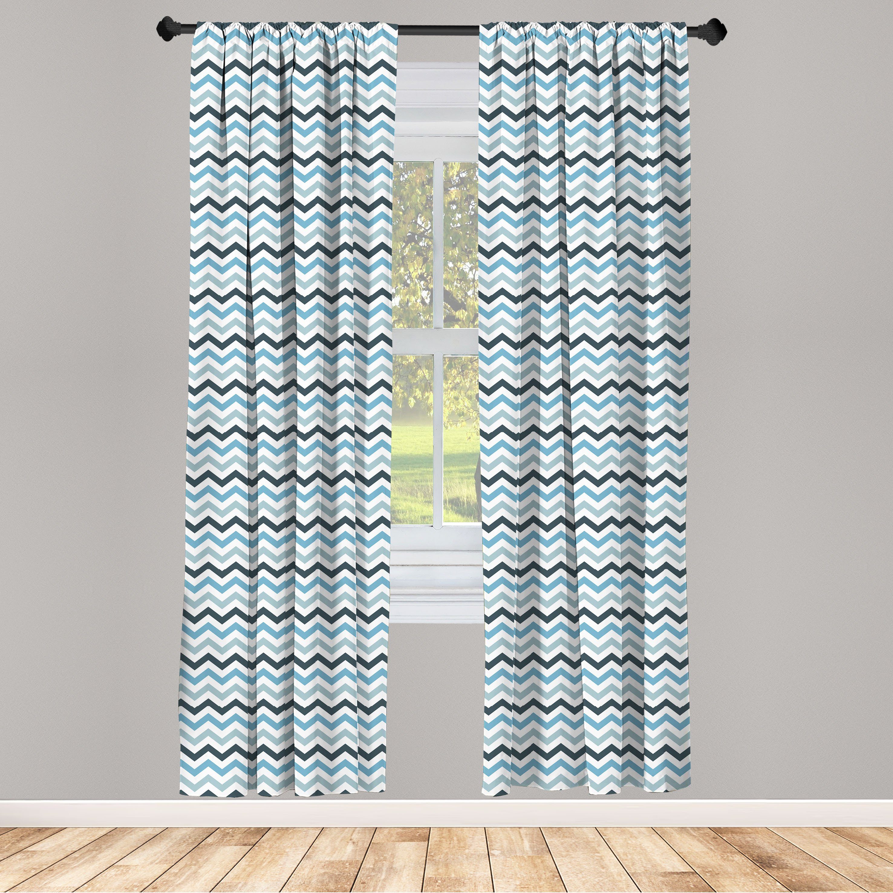 Gardine Vorhang für Wohnzimmer Schlafzimmer Dekor, Abakuhaus, Microfaser, Blau Ozean Zig Zag Chevron Linie