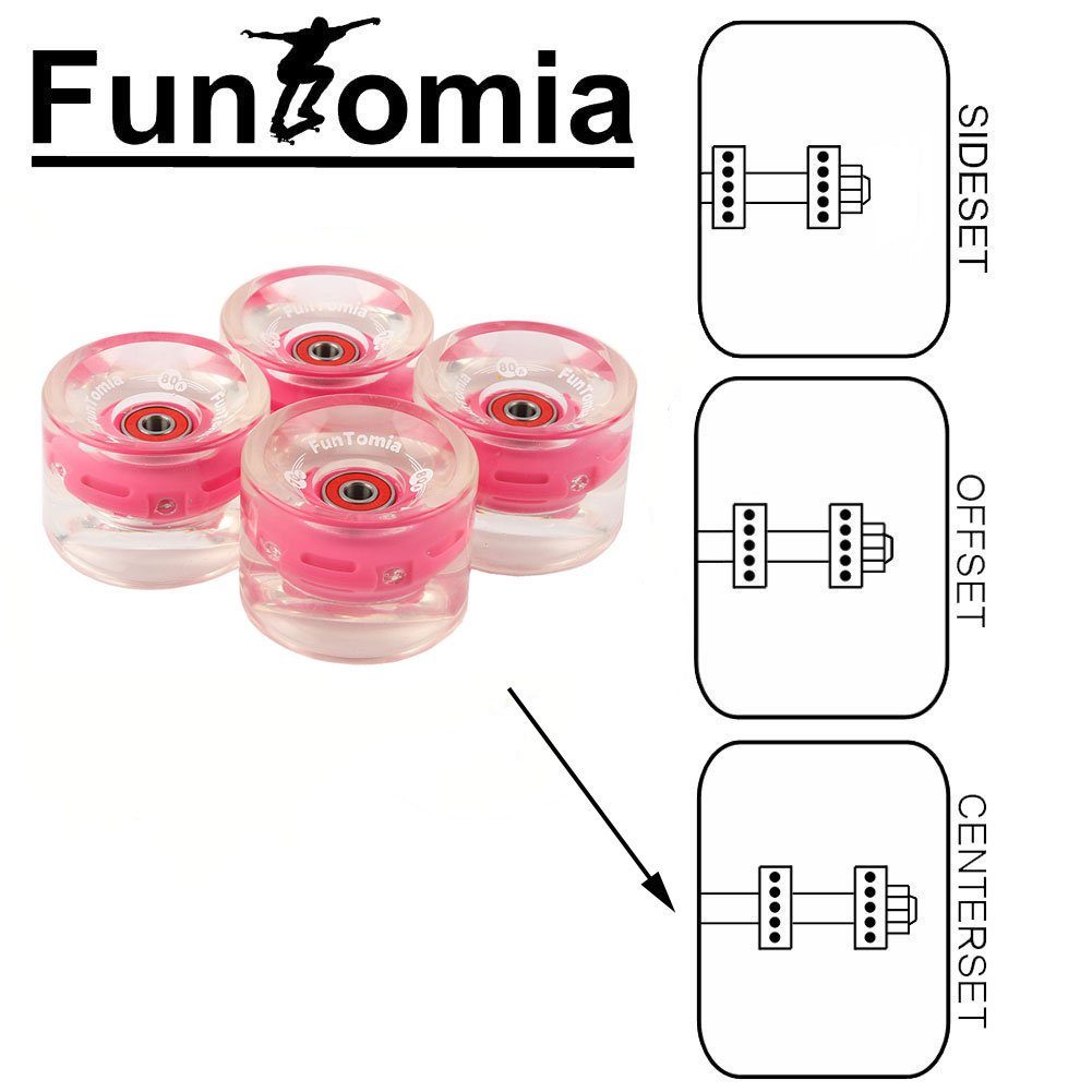 FunTomia Longboard FunTomia 4 Stück Rollen 80A Wheels) (Big 80A Longboard/Skateboard (LED) in Spacer Rollenhärte LED inkl. und Kugellager 70x51mm Magnet pink Mach1®