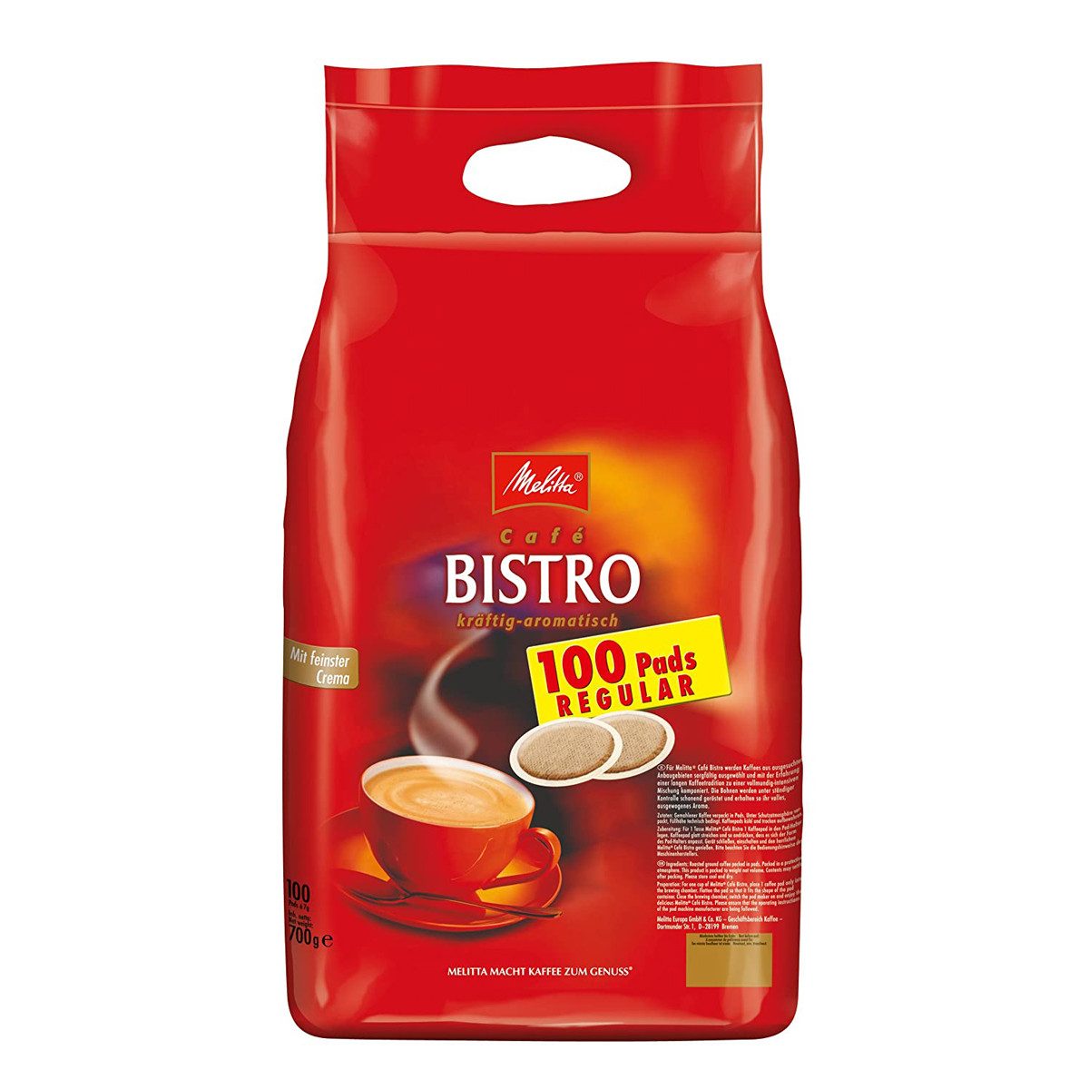 Melitta Kaffee, Melitta Bistro Kaffee Pads kräftig feiner Röstkaffee 100 Stück 700g
