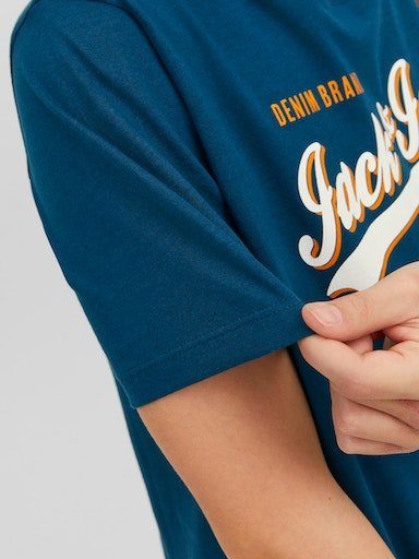 Jack & Jones Junior Sailor Blue JJELOGO NOOS NECK COL 2 Rundhalsshirt SS AW23 JNR TEE