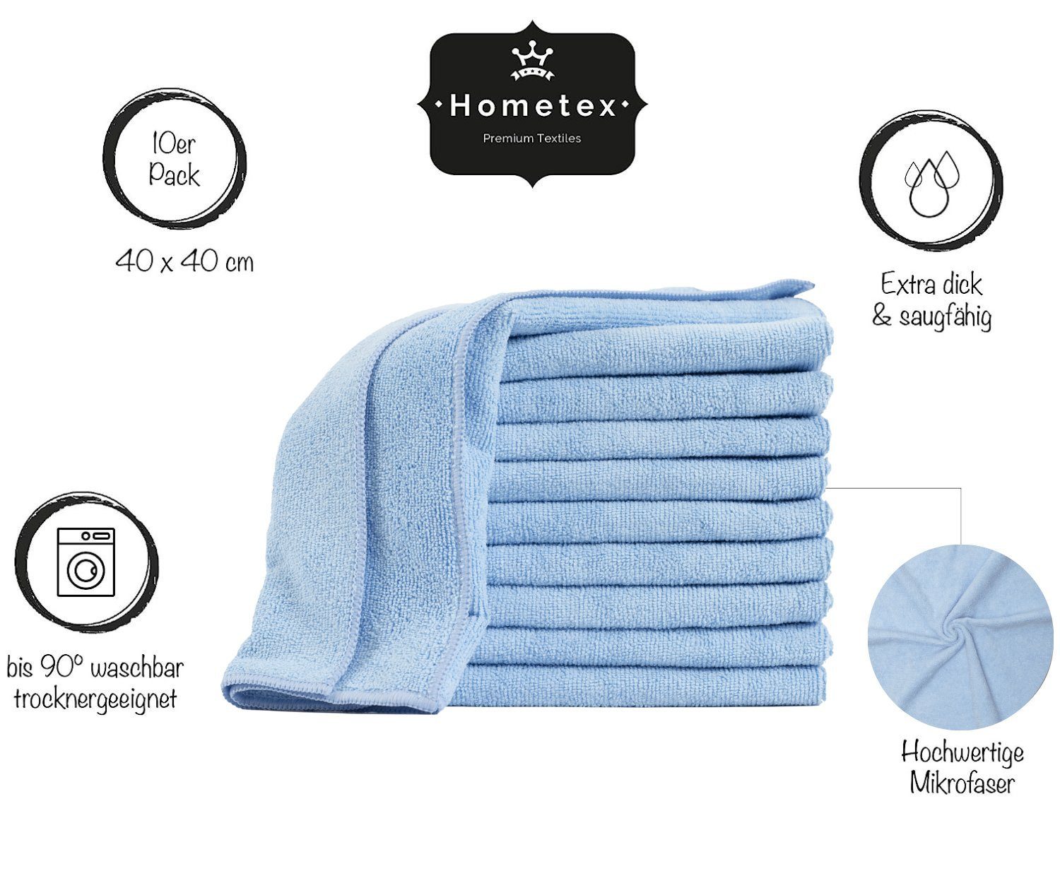 Hometex Küche x Premium Mikrofaser Blau 40 und cm, Barista Autopflege, Staubtuch Textiles 40 Ideal Putztuch, (10-tlg), für Reinigungstuch Geschirrtuch