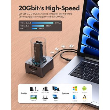 GRAUGEAR Laptop-Dockingstation Klonstation G-M2DK-CL-20G, USB3.2 Gen2x2, für 2x M.2 NVMe SSD, mit Lüfter und One-Touch-Klontaste