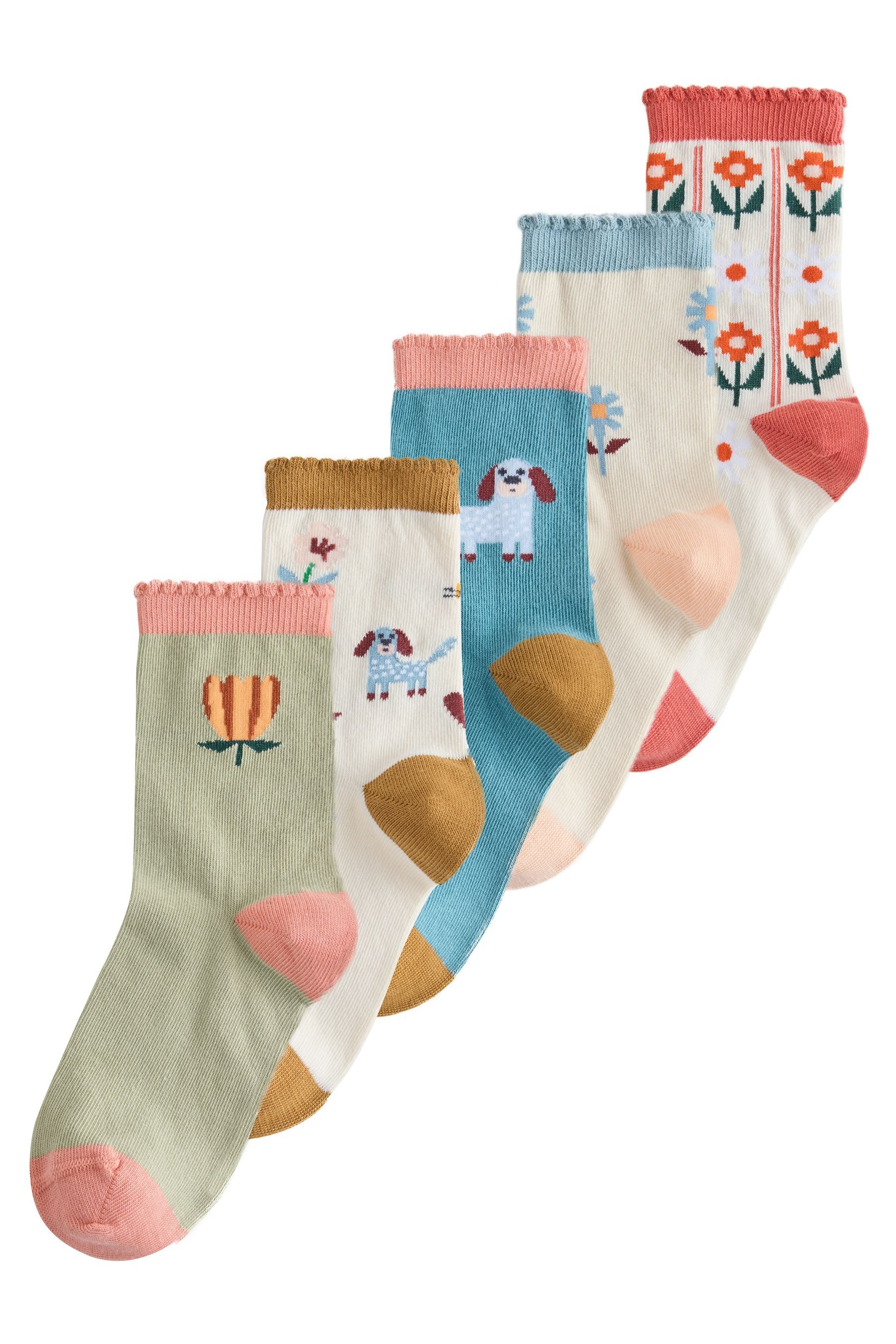 Next Kurzsocken Söckchen mit Hunde-Motiv Baumwolle, 5er-Pack (5-Paar)