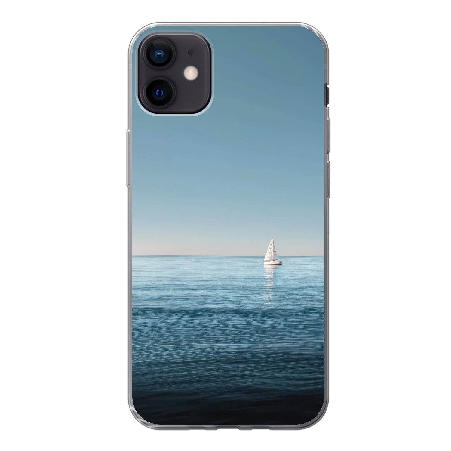 MuchoWow Handyhülle für Apple iPhone 12 Mini Segelboot - Ruhige See - Strahlend blauer Him, Smartphone-Bumper, Print, Handy Schutzhülle Dünn
