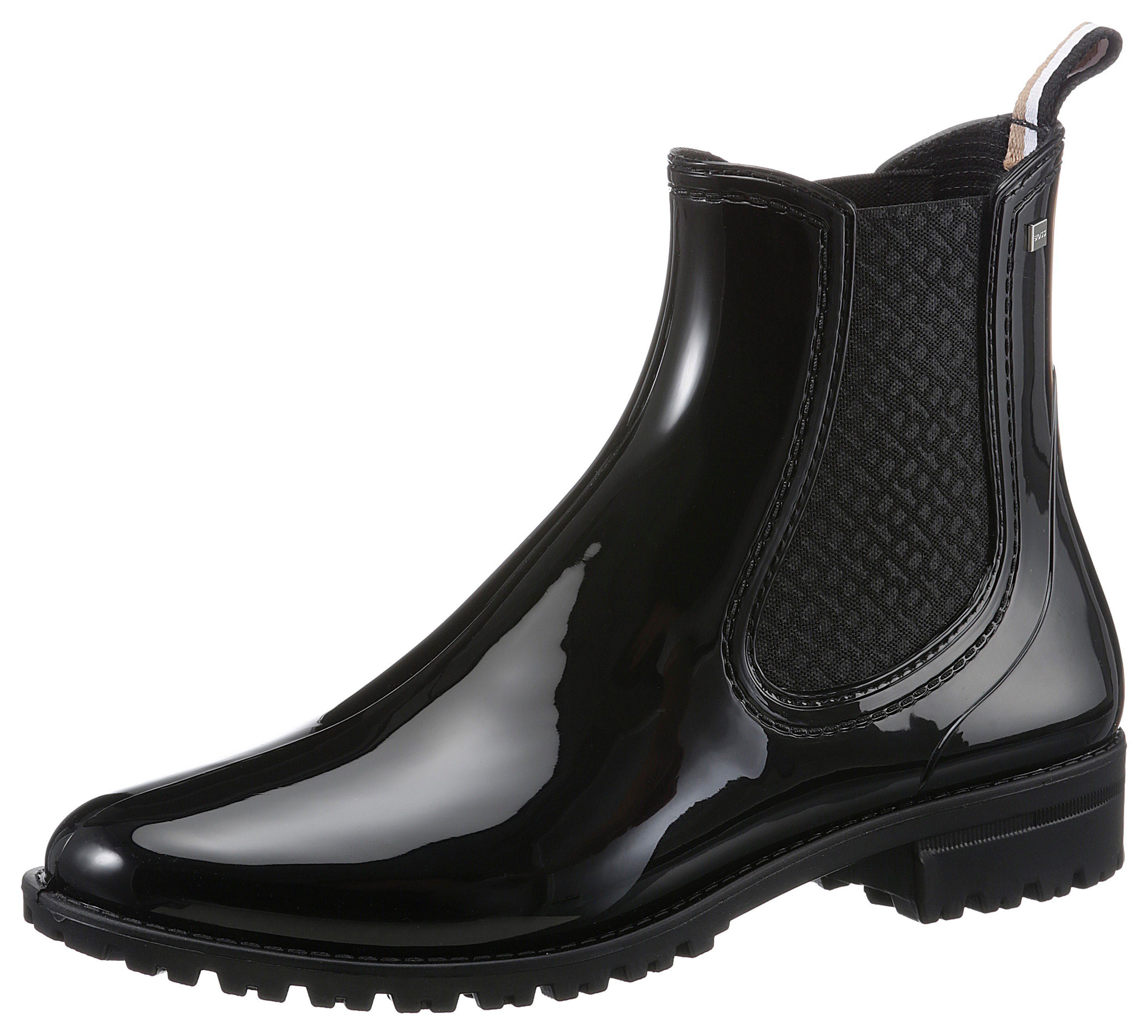 BOSS Martha Rain Boot Gummistiefelette mit Stretch und Anziehlasche schwarz