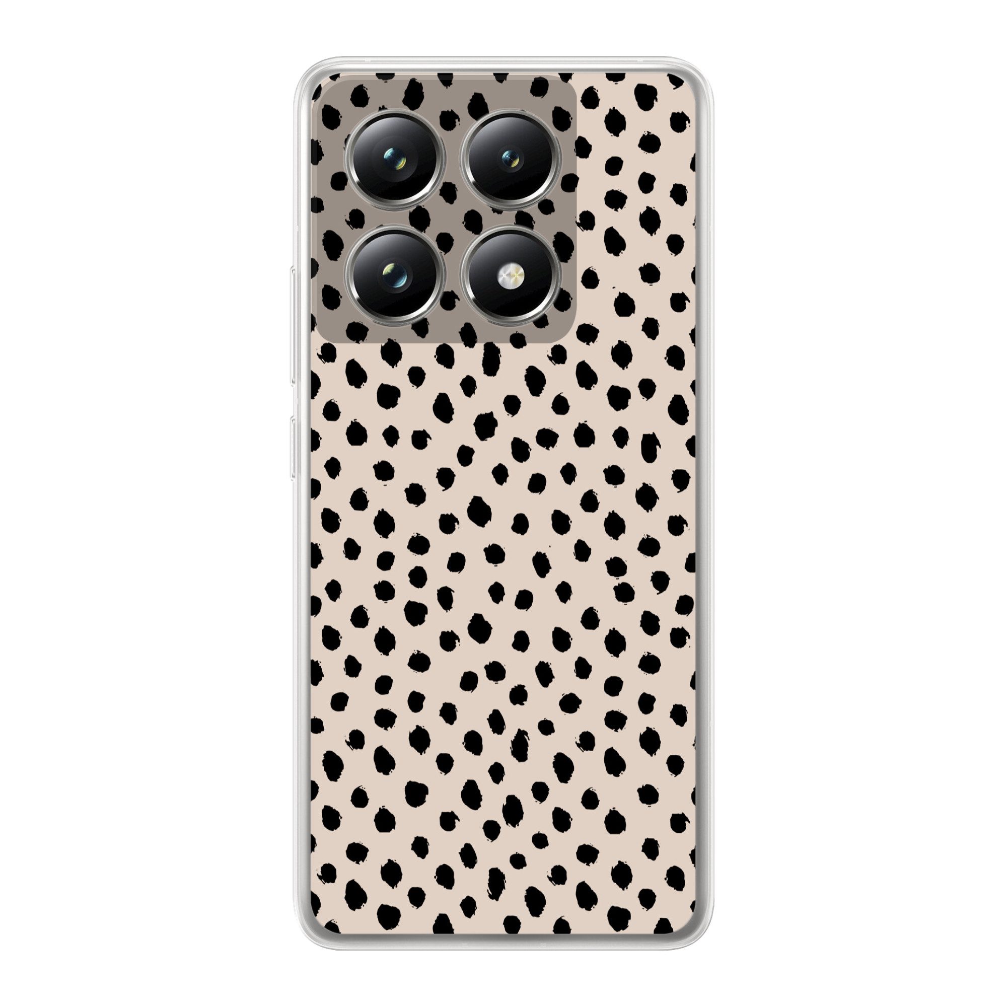 MuchoWow Handyhülle für Xiaomi 14T Pro Polka dots - Schwarz - Beige, Phone Case, Silikon, Schutzhülle Dünn