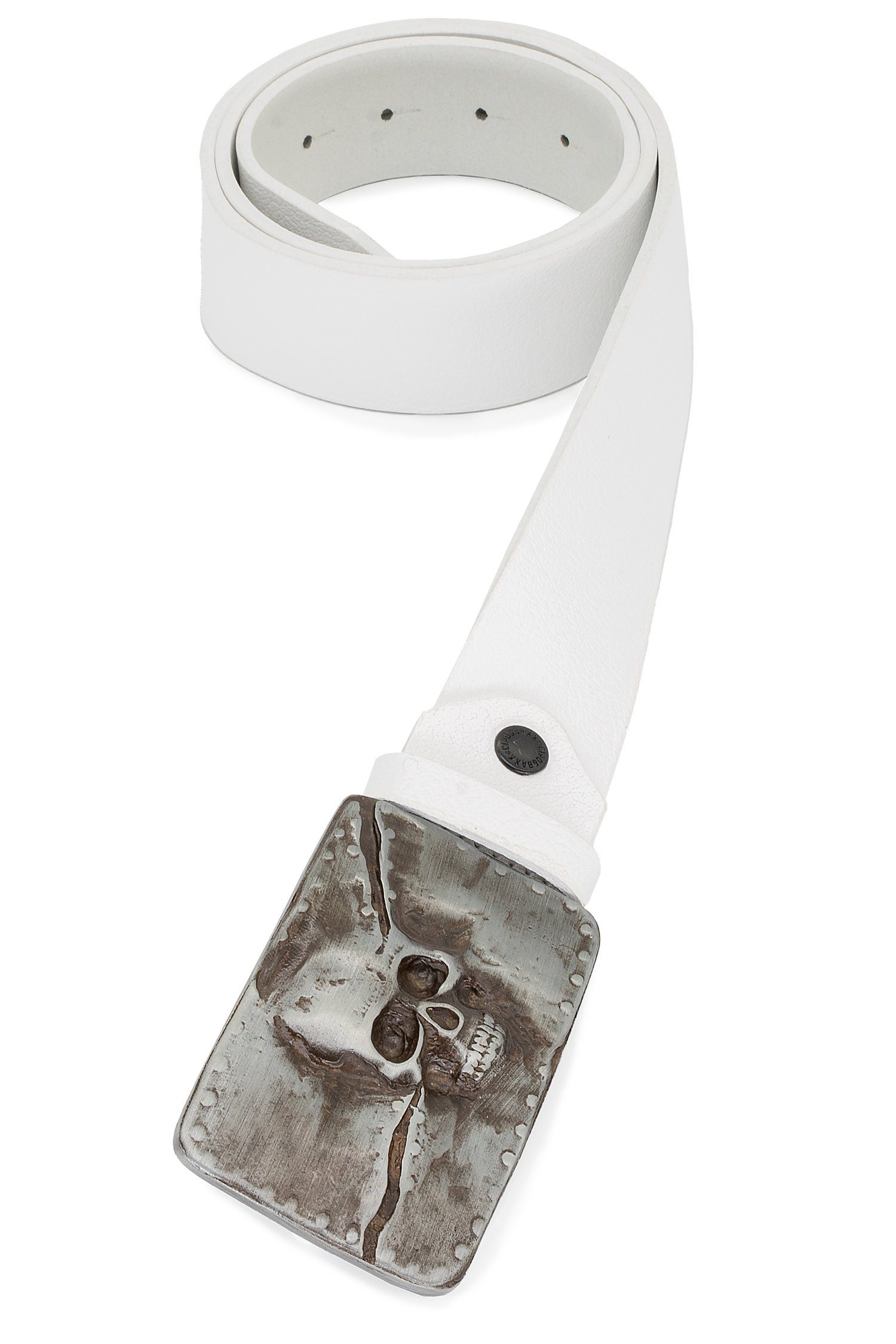 BA-CG170 Cipo Herren Metall und Schädel-Motiv Baxx Schnalle Patch Ledergürtel mit Weiß & Gürtel