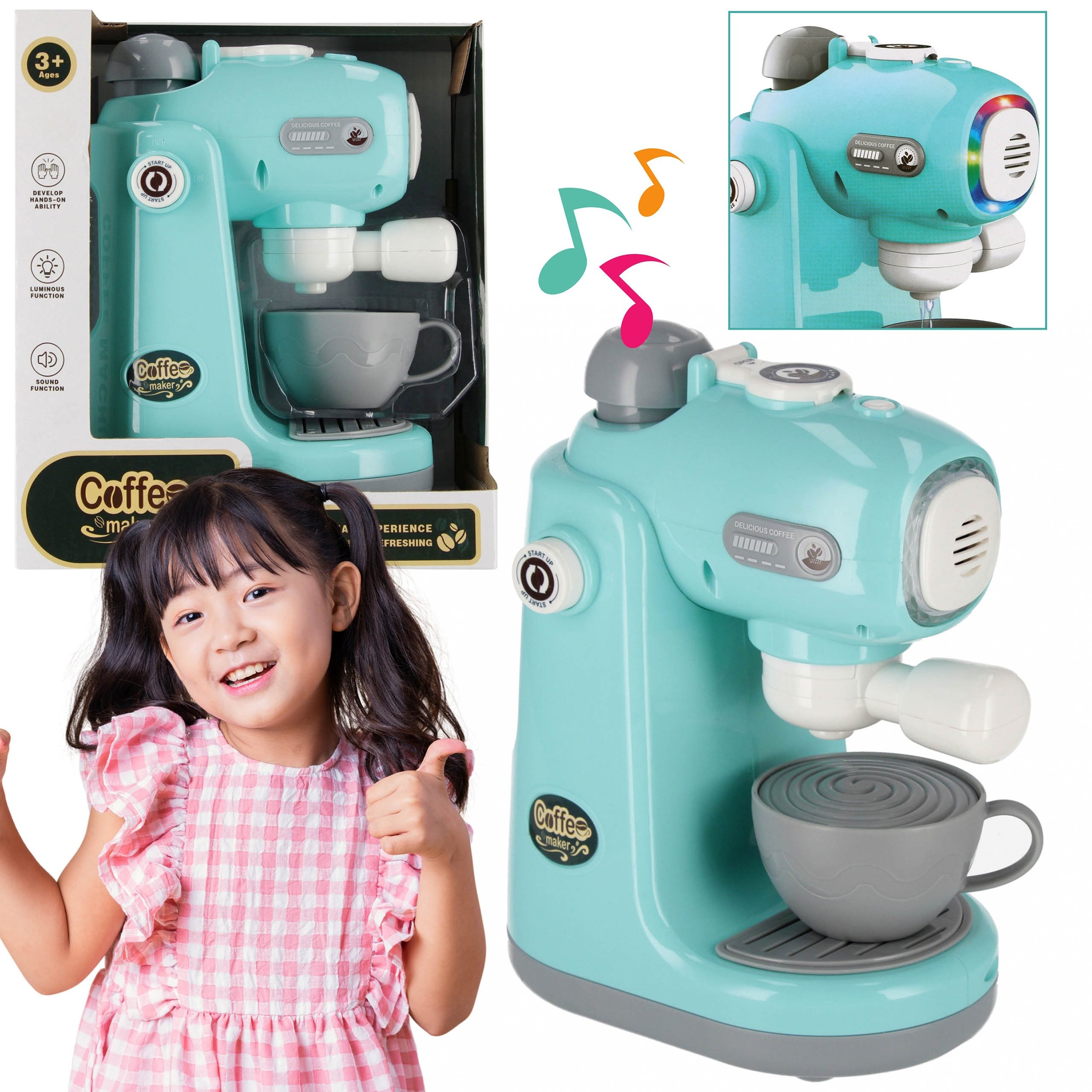 Spielküche Spielzeug KAFFEEMASCHINE für Kinder + Tasse, Kaffeezubereitungsset 3+