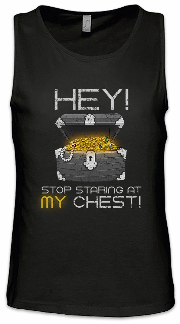 Tanktop Hey Stop Staring At My Chest Ärmelloses T-Shirt Gamer Games Gaming