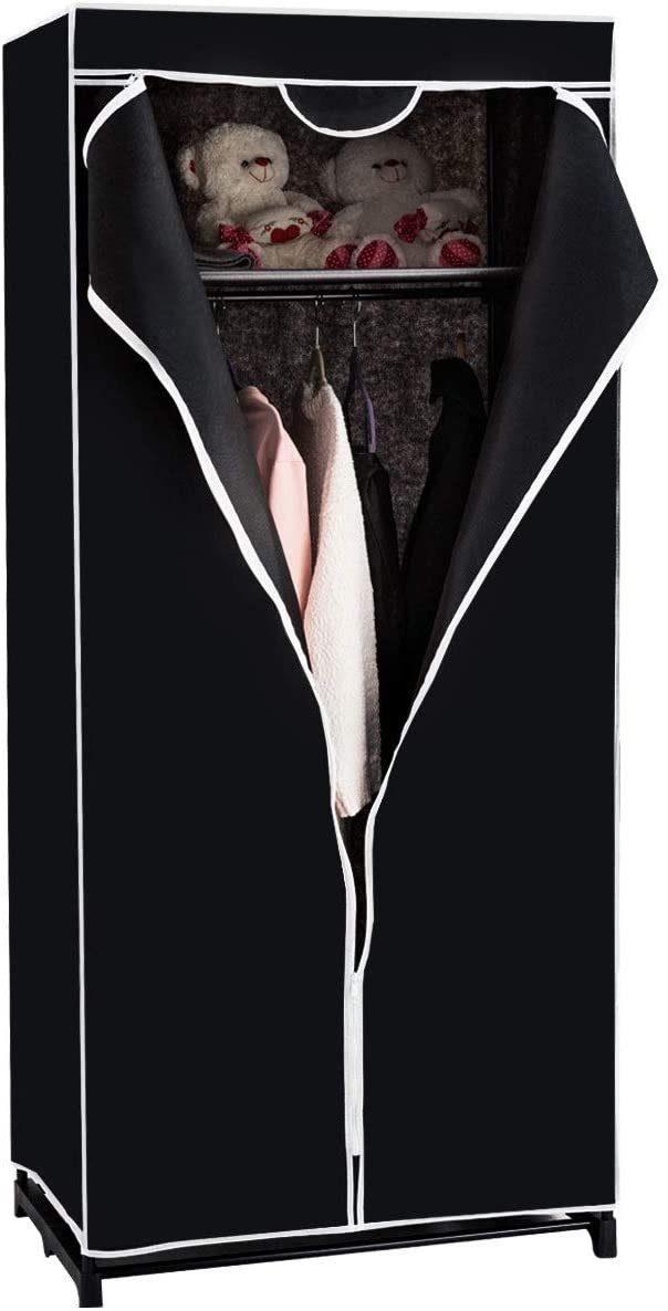 schwarz COSTWAY Kleiderstange, mit 172x74x50cm Keiderschrank Stoffschrank