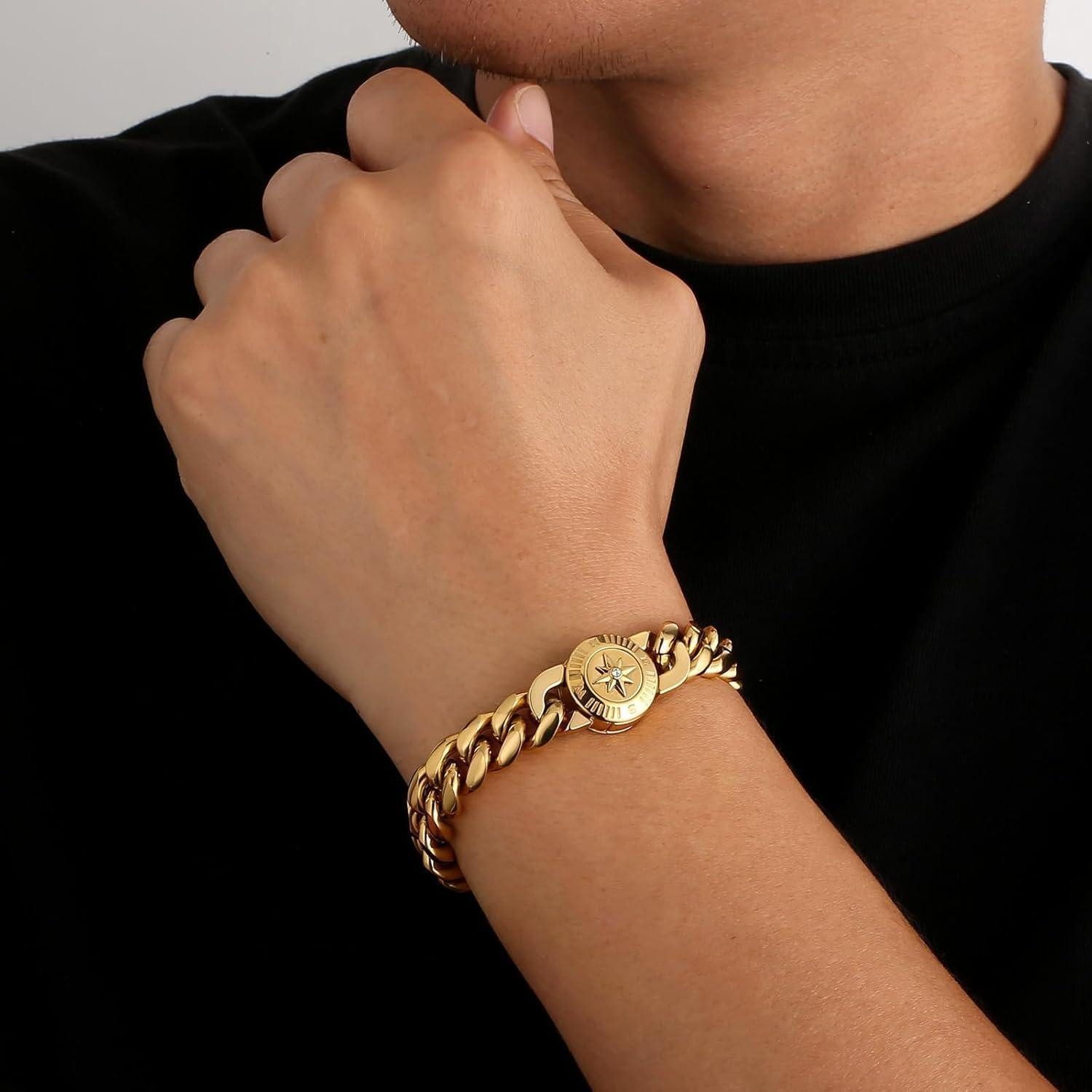 LuxusKollektion Panzerarmband Herren Armband Löwe/Totenkopf Verschluss 18K Gold