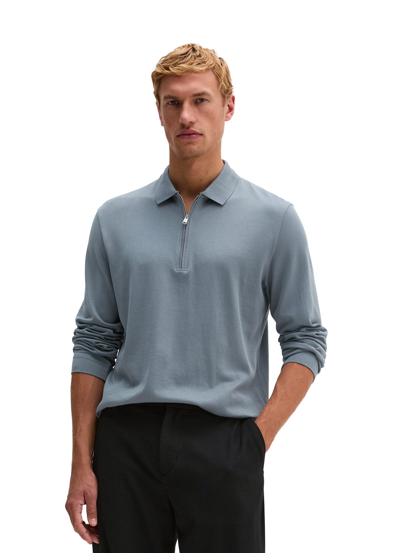 Marc O'Polo Langarm-Poloshirt aus weichem Bio-Baumwoll-Jersey
