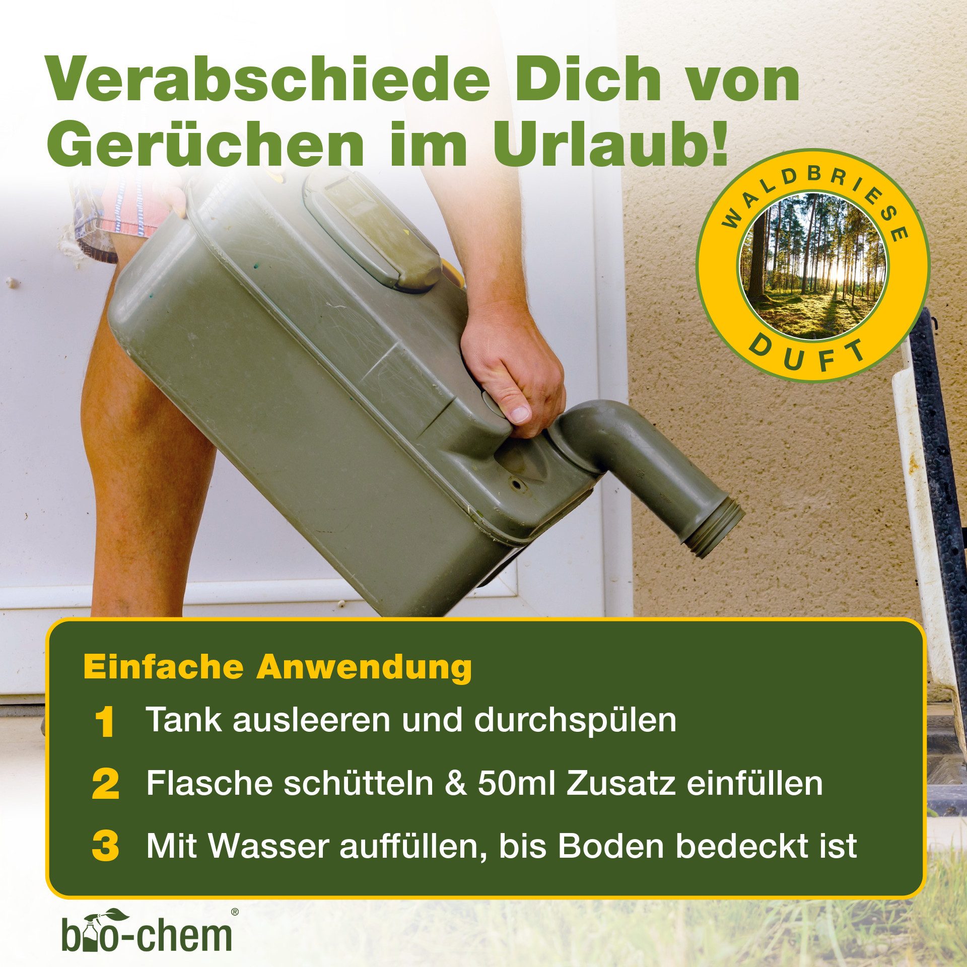 bio-chem bio-chem Sanitärflüssigkeit 1L – Mikrobiologischer Toilettenzusatz Campingtoilettenreiniger (Sanitärflüssigkeit 1 L + Dosierbecher)