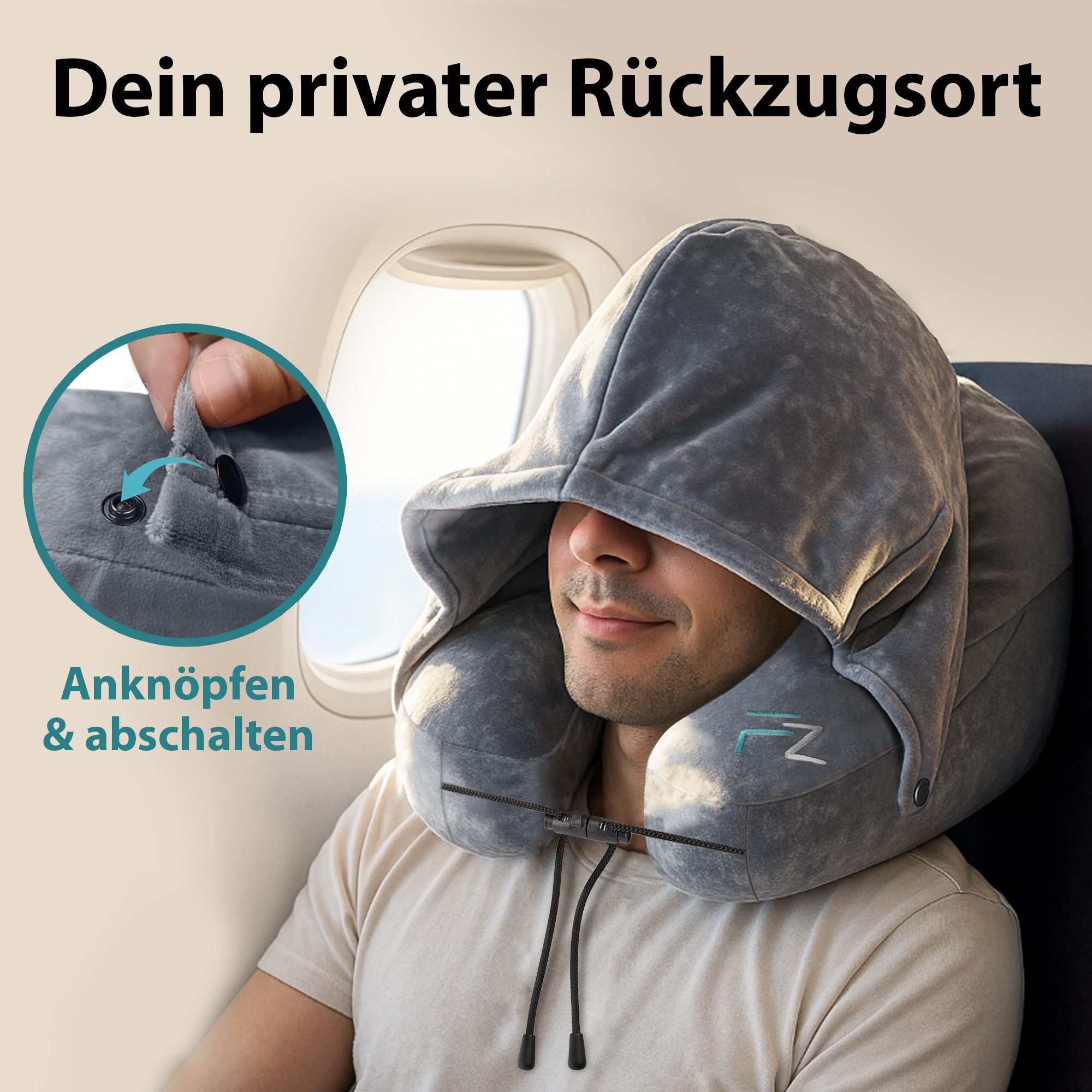 FLOWZOOM Nackenhörnchen AIR Nackenkissen aufblasbar – Reisekissen Flugzeug & Auto, Nackenhörnchen für Erwachsene - Reisekissen aufblasbar – Bild 5 von 5