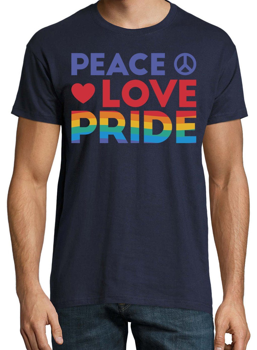 Youth Designz T-Shirt Peace Love Frontdruck Navy T-Shirt mit Trendigem Herren Pride