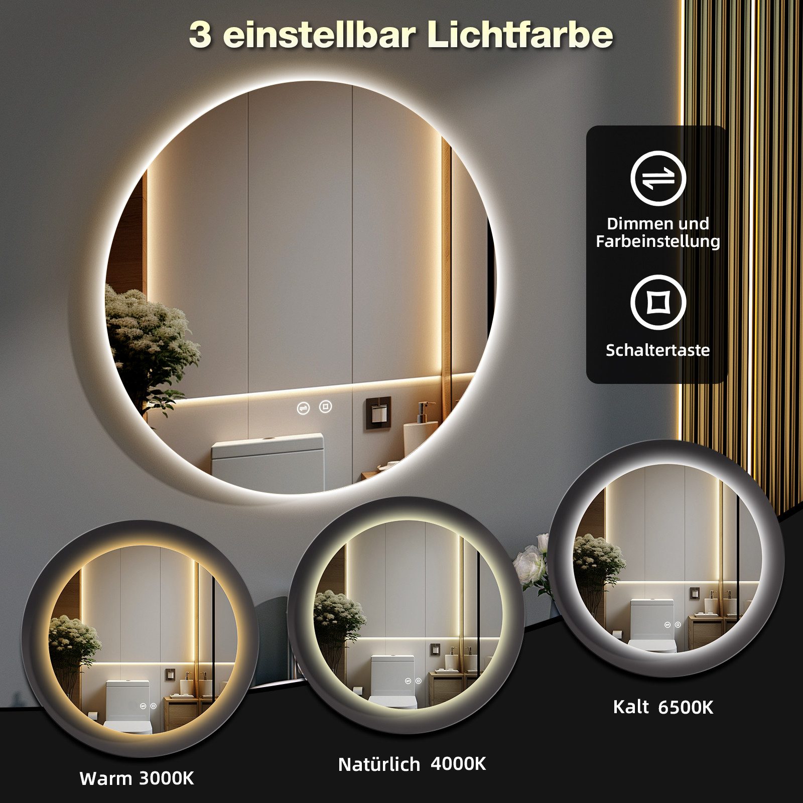 GIMBELEN Badspiegel LED-Badezimmer-Spiegel, 50 cm Rund günstig online kaufen