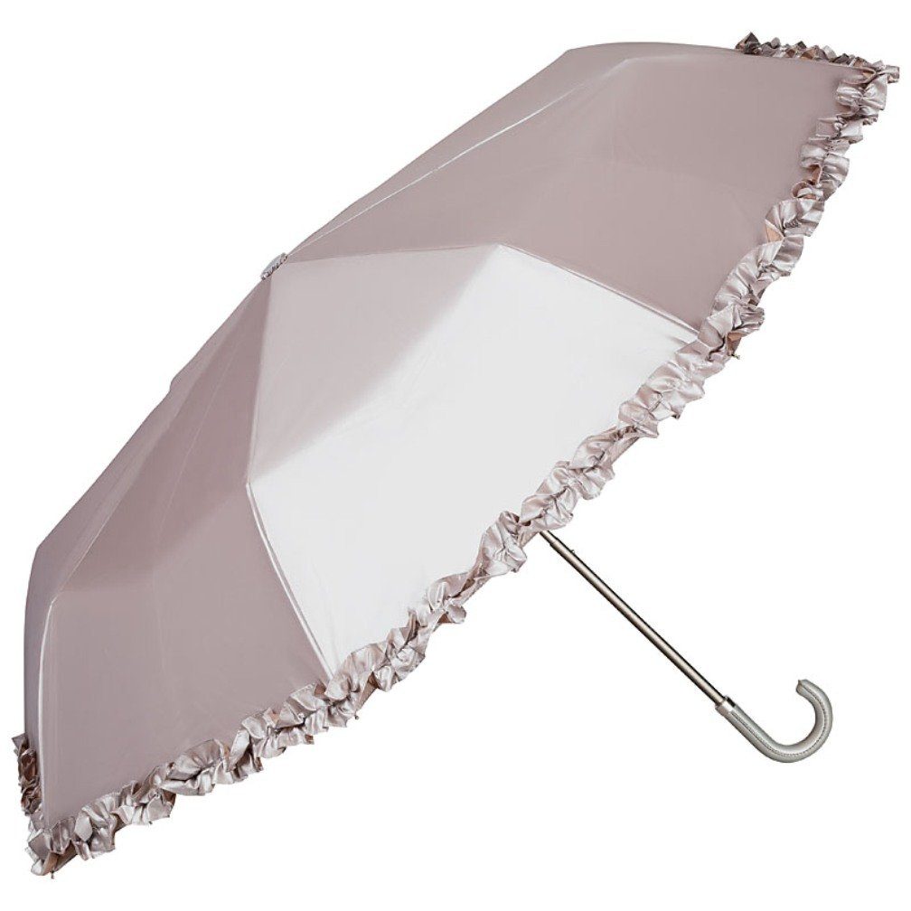 metallic, Taschenschirm Regenschirm VON Rüschen Rüschenkante Damen von silber Elena Braut Lilienfeld Taschenregenschirm Hochzeit LILIENFELD