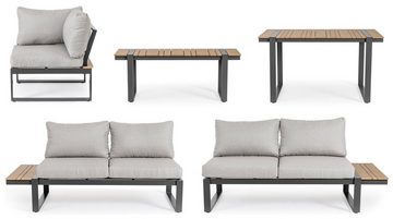 Bizzotto Gartenlounge-Set SVEN, mit Tisch & Sitzbank, Aluminium, Anthrazit, (5-tlg), Polywood, mit Polsterauflagen, B 240 x T 240 cm