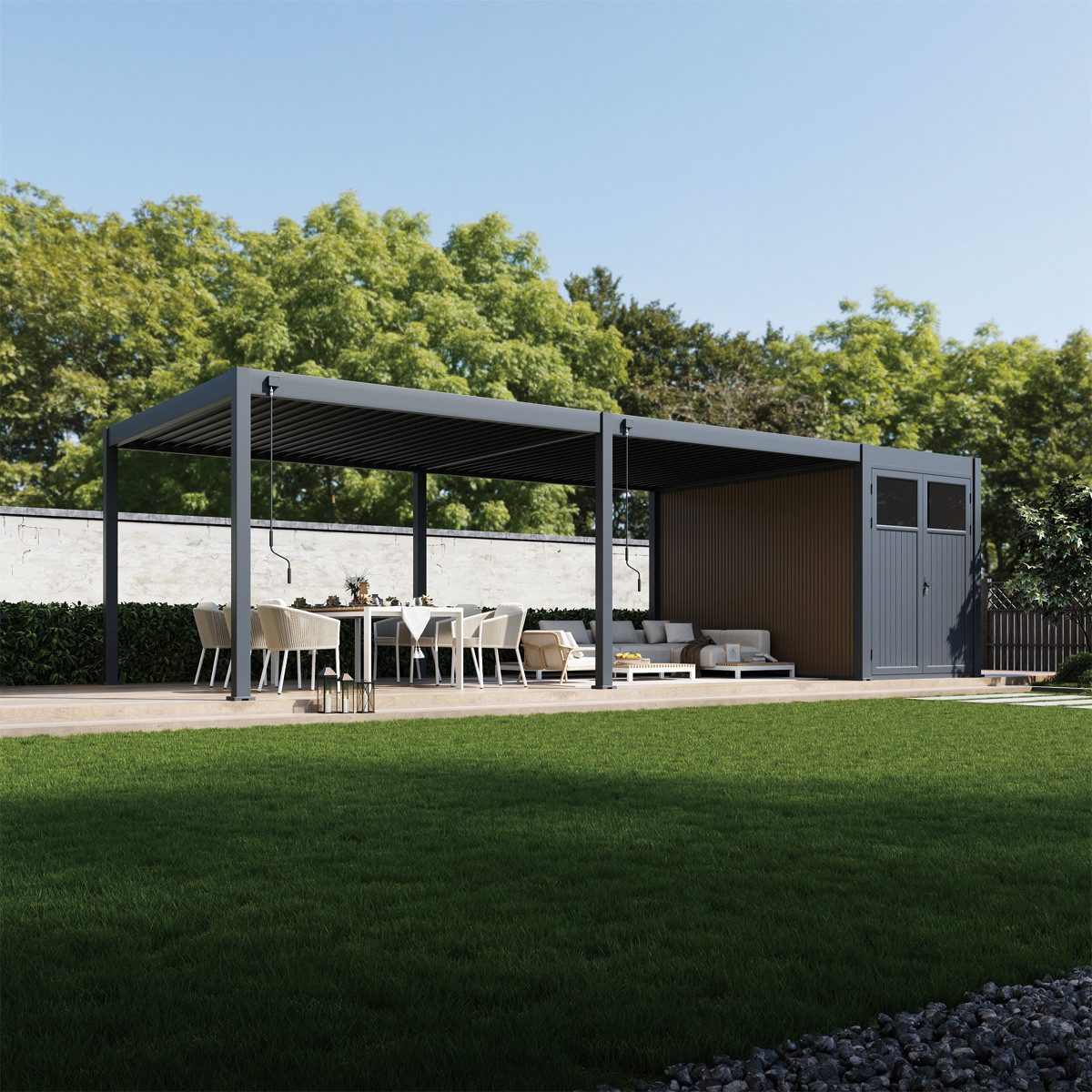 Weide Gartenhaus Weide Aluminium & WPC Anbau-Gartenhaus 3,6x2 M Anthrazit & Teak, BxT: 200x360 cm