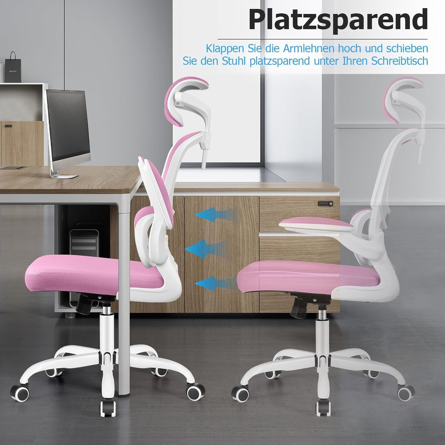 Razzor Bürostuhl (Computerstuhl mit Hochklappbaren Neigungsfunktion Netz Ergonomisch, 90°-135° Schreibtischstuhl mit aus Armlehnen)