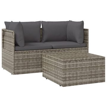 vidaXL Loungesofa 3-tlg. Garten-Lounge-Set mit Kissen Grau Poly Rattan, 1 Teile