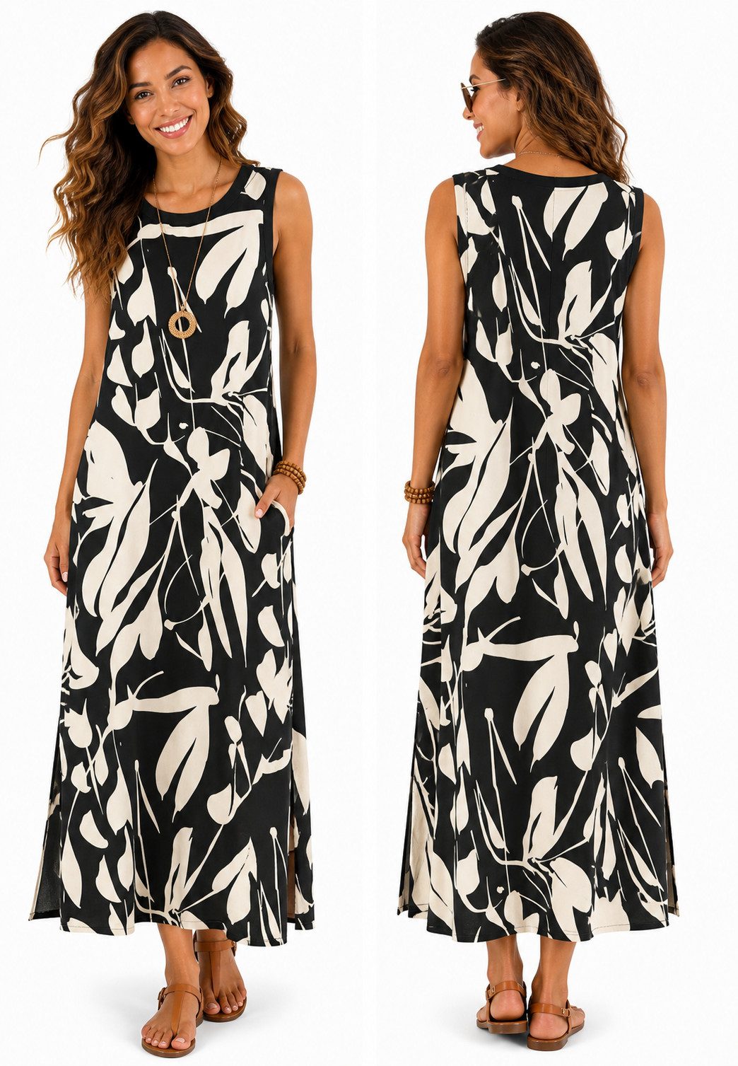 SUBLEVEL Sommerkleid Ärmelloses Maxikleid Luftig Elegant Vielseitig 120cm lang Sommerkleid