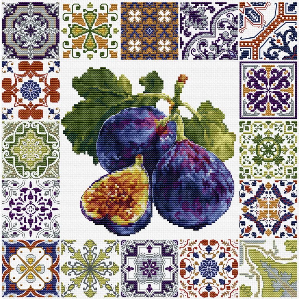 Luca-S Kreativset Luca-S telkruissteekpakket "Mediterrane vijgenmozaïek", 25,5 x 25,5 cm, (embroidery kit by Marussia)