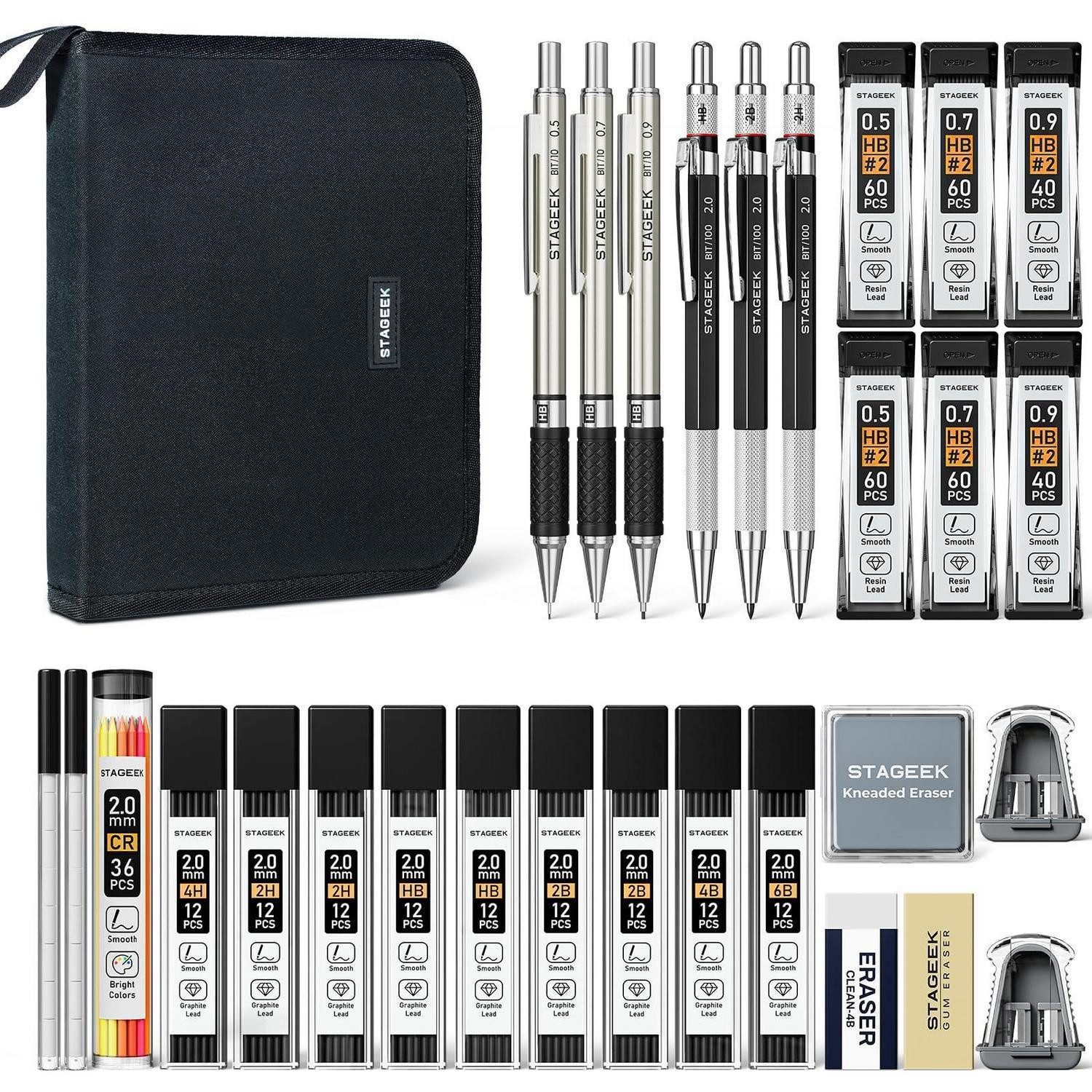 LuxusKollektion Druckbleistift Zeichenstift-Set Canvas 30tlg 0.5-2.0mm Minen