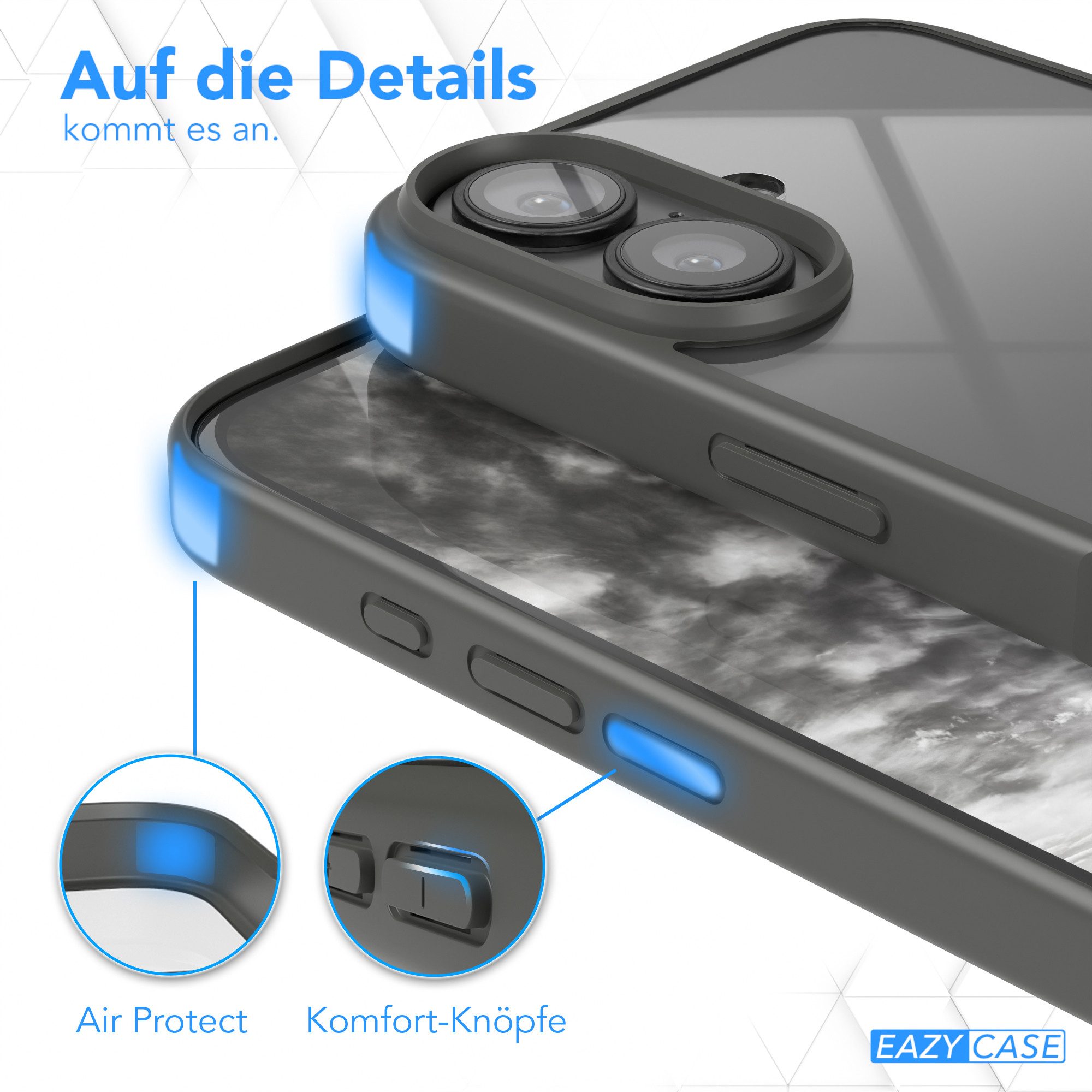 EAZY CASE Handyhülle Bumper Case für Apple iPhone 16 6,1 Zoll, Schutzhülle mit Kameraschutz transparent stoßfestes Backcover Grau – Bild 4 von 5