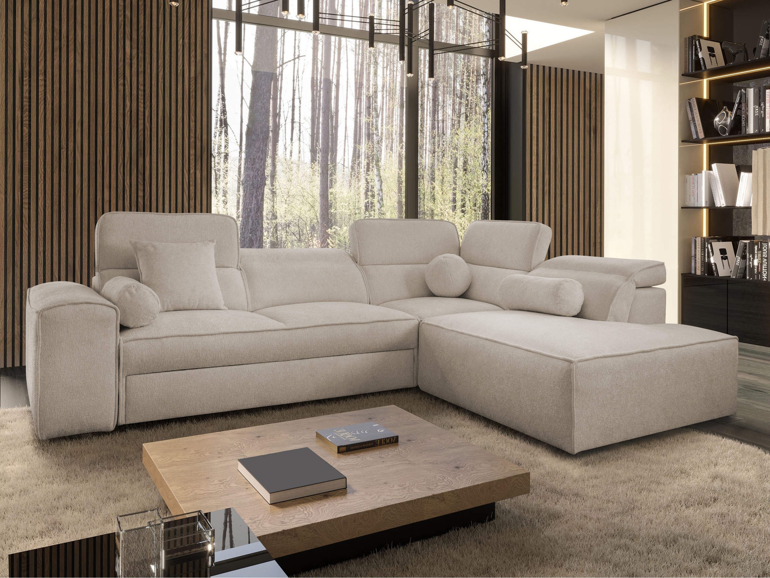 MIRJAN24 Ecksofa Viveri VII, mit Bettkasten und Schlaffunktion, Kissen-Set, 276x214x70-91 cm, Einstellbare Kopfstützen