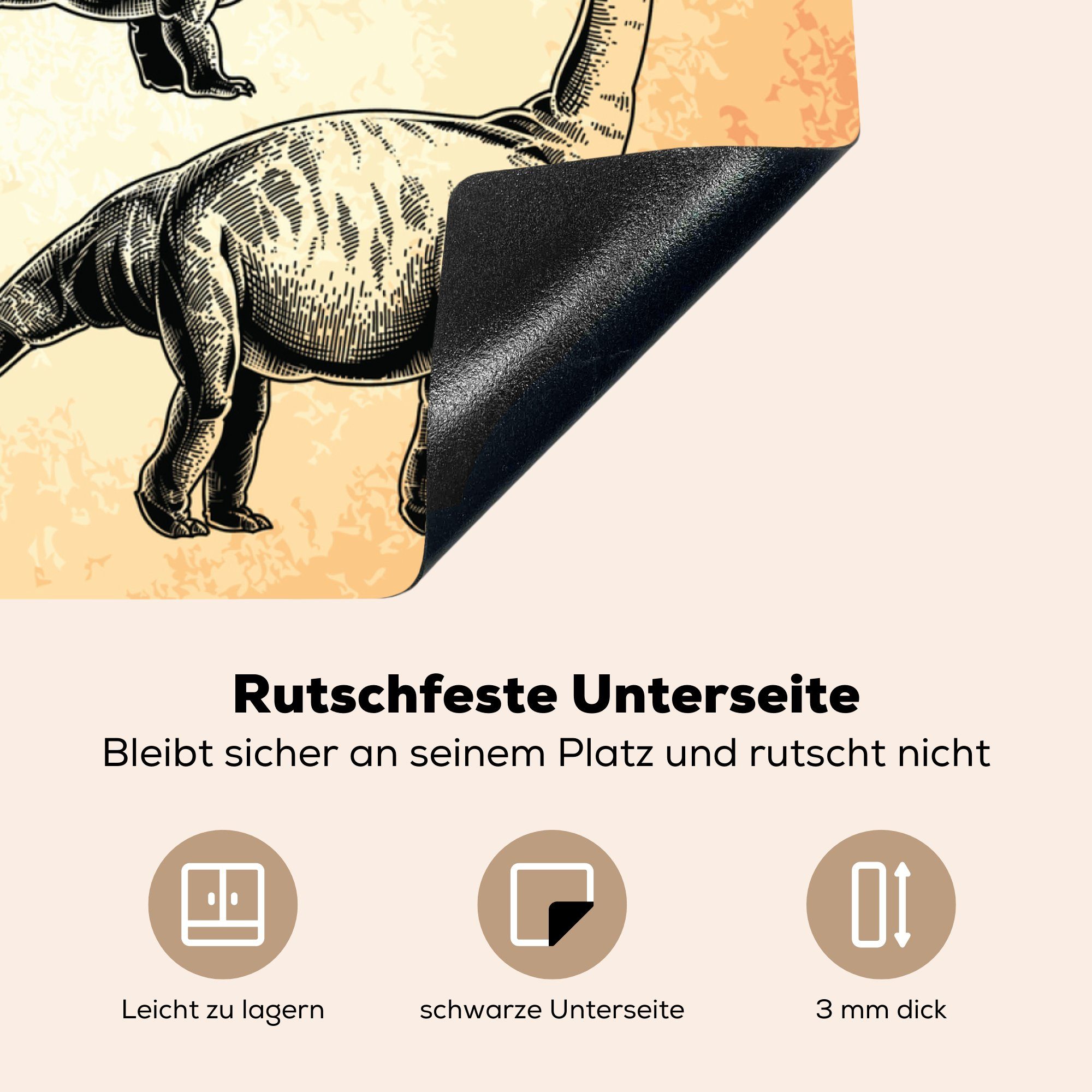 - Vinyl, cm, Dinosaurier - - - (1 Arbeitsplatte Kind, - küche für tlg), Kinder Ceranfeldabdeckung, 78x78 Zeichnung Herdblende-/Abdeckplatte Vintage Kinder MuchoWow