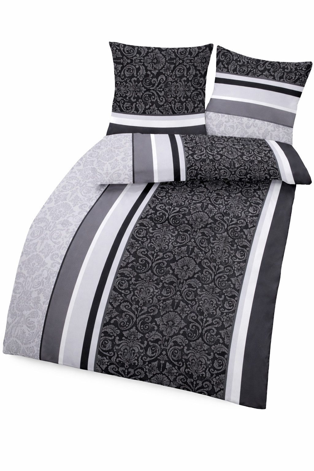 soma Bettwäsche Bettbezug 155x220 80x80 Barock gestreift Boho grau schwarz bieber warm, Biber, 2 teilig, Warme Biber Flanell Bettwäsche 155x220 Herbst Winter kuschelig weich