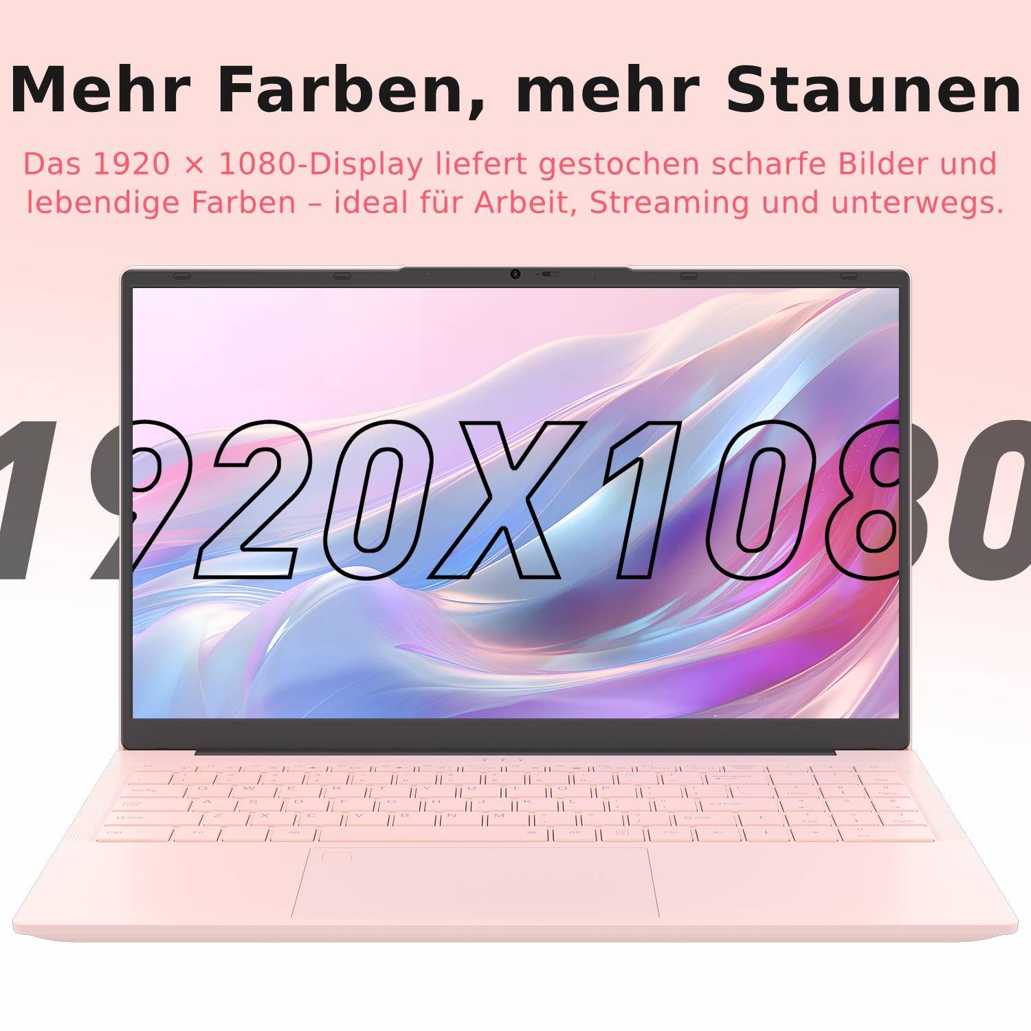 Auusda T156A Rosa/Silber Laptop, 15.6 Zoll, 3050e Prozessor, 512TB NVMe SSD Notebook (Core 3050E, 512 GB SSD, mit beleuchtete Tastatur und integrierter Privacy-Kamera)