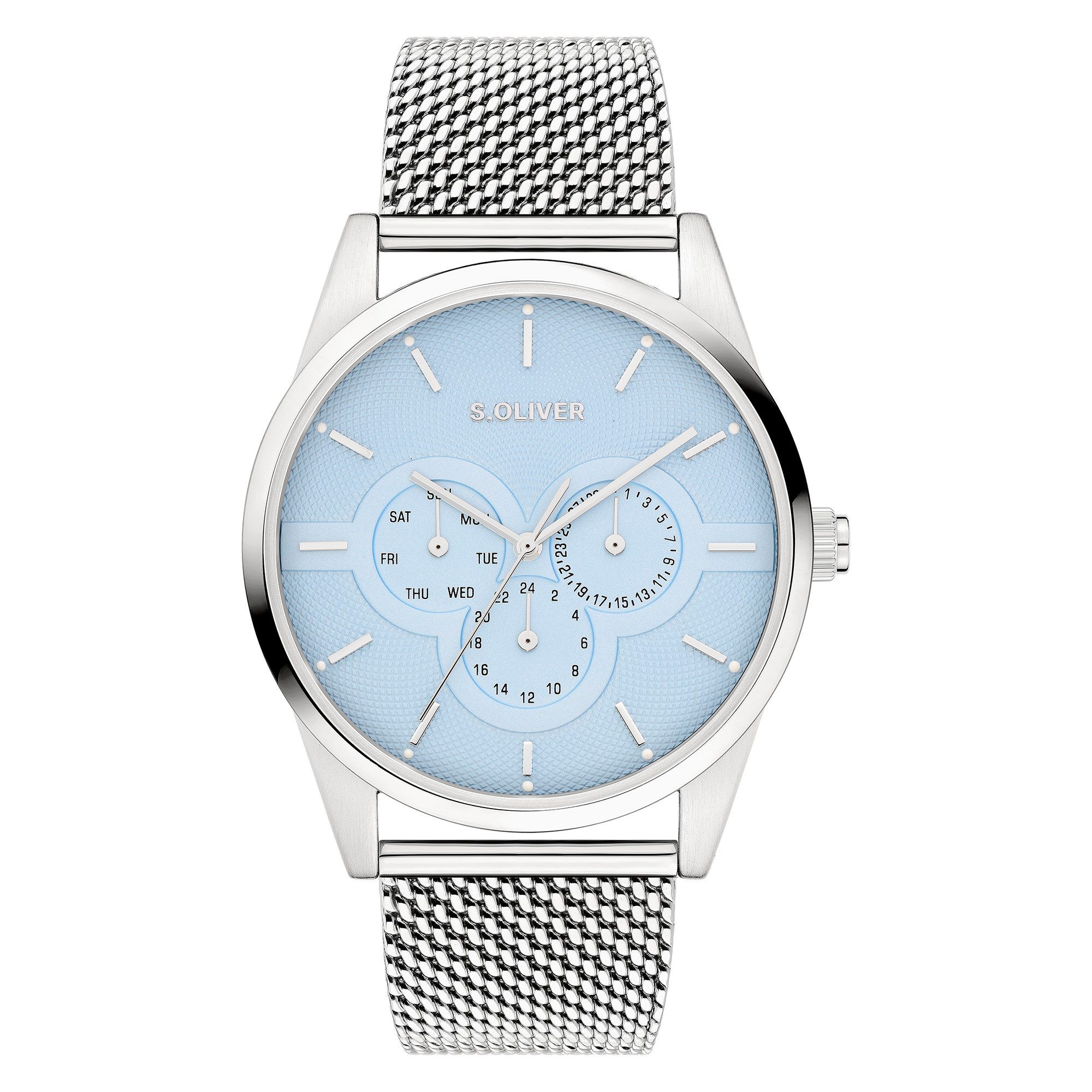 s.Oliver Multifunktionsuhr Round Basic SO-4448-MM, Quarzuhr, Armbanduhr, Herrenuhr, Edelstahlarmband, analog
