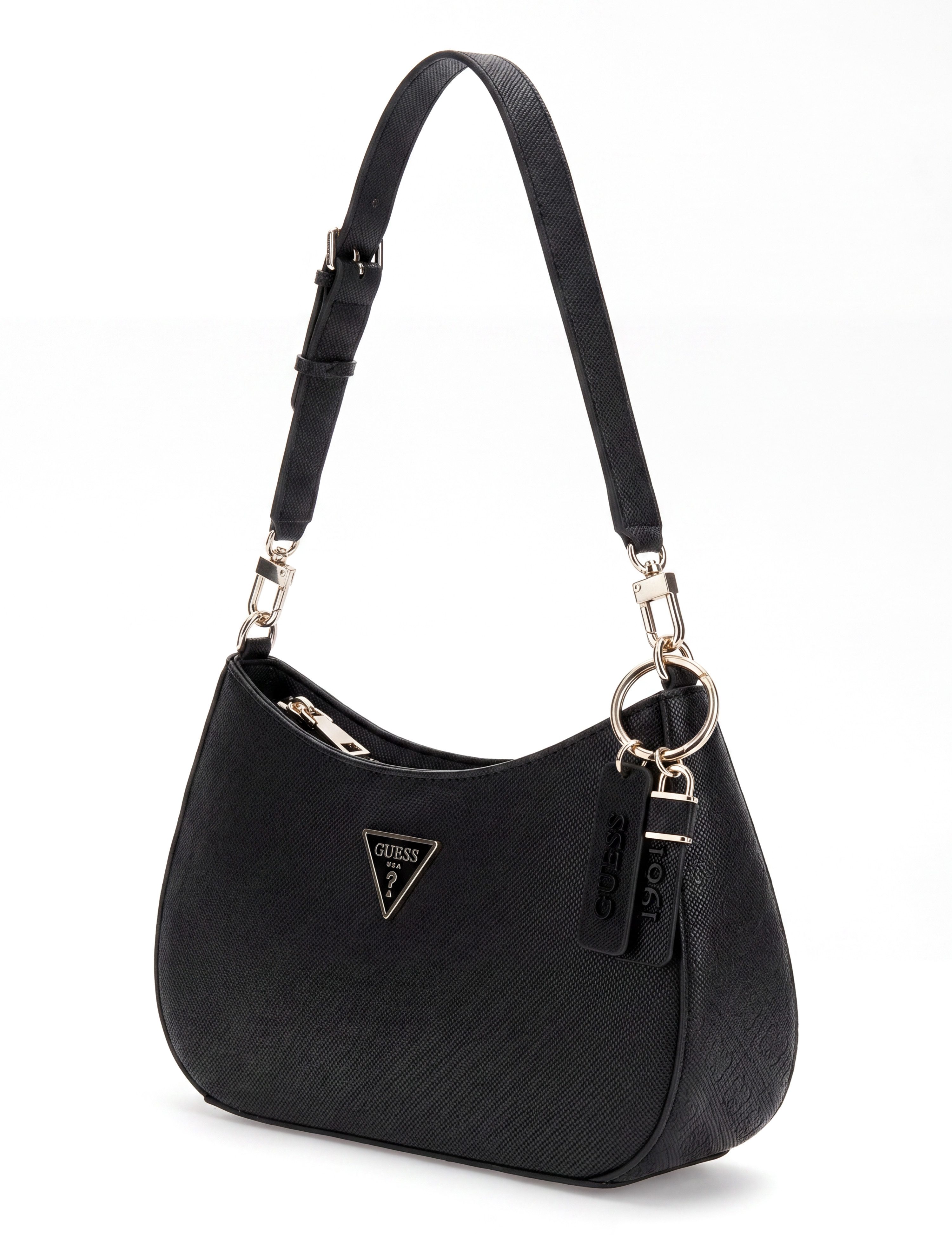 Guess Schultertasche NOELLE II TOP ZIP SHOULDER BAG, Damen Henkeltasche, Handtasche in klassischer Optik, mit Anhänger