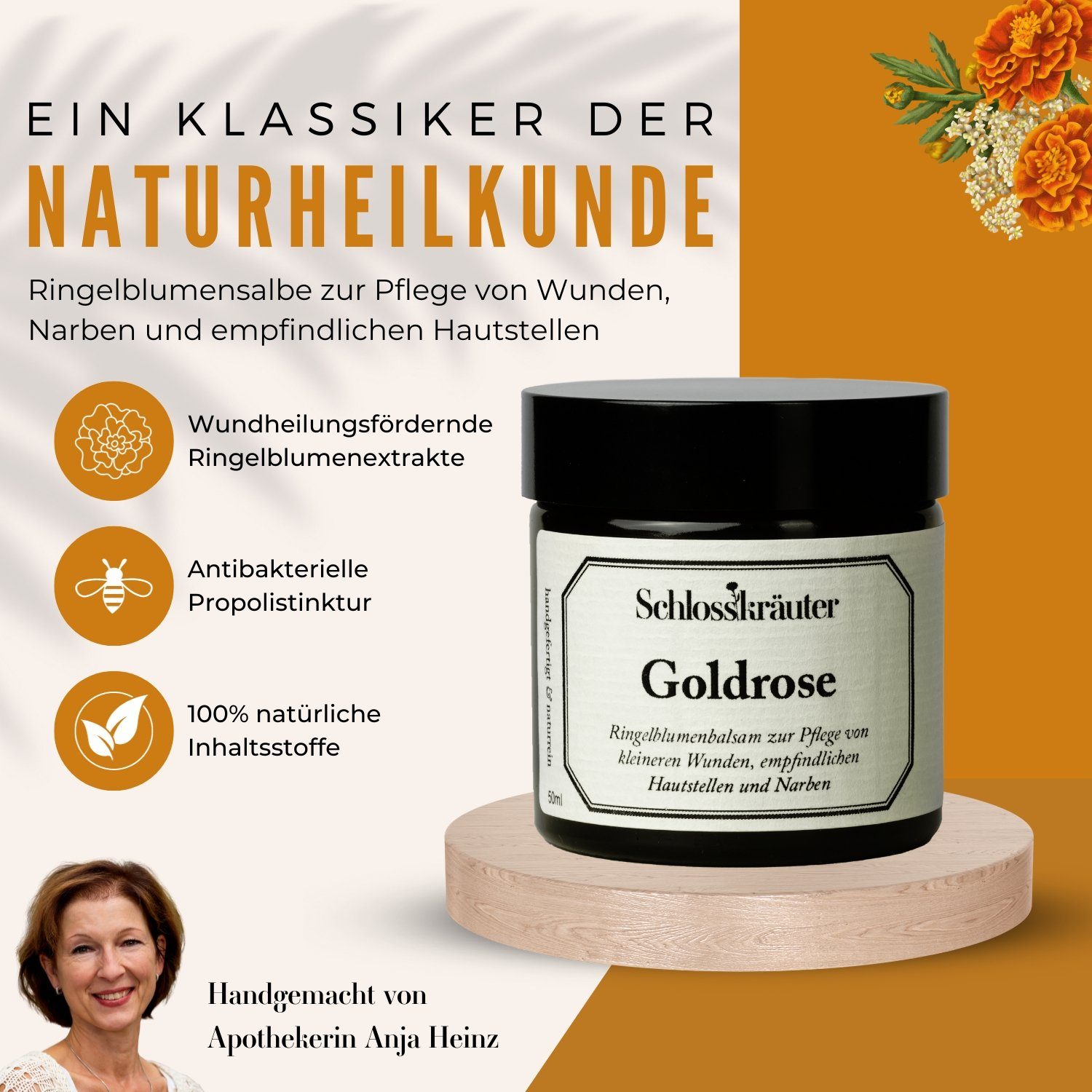 Schlosskräuter Hautcreme Goldrose Ringelblumensalbe mit Propolis 50ml