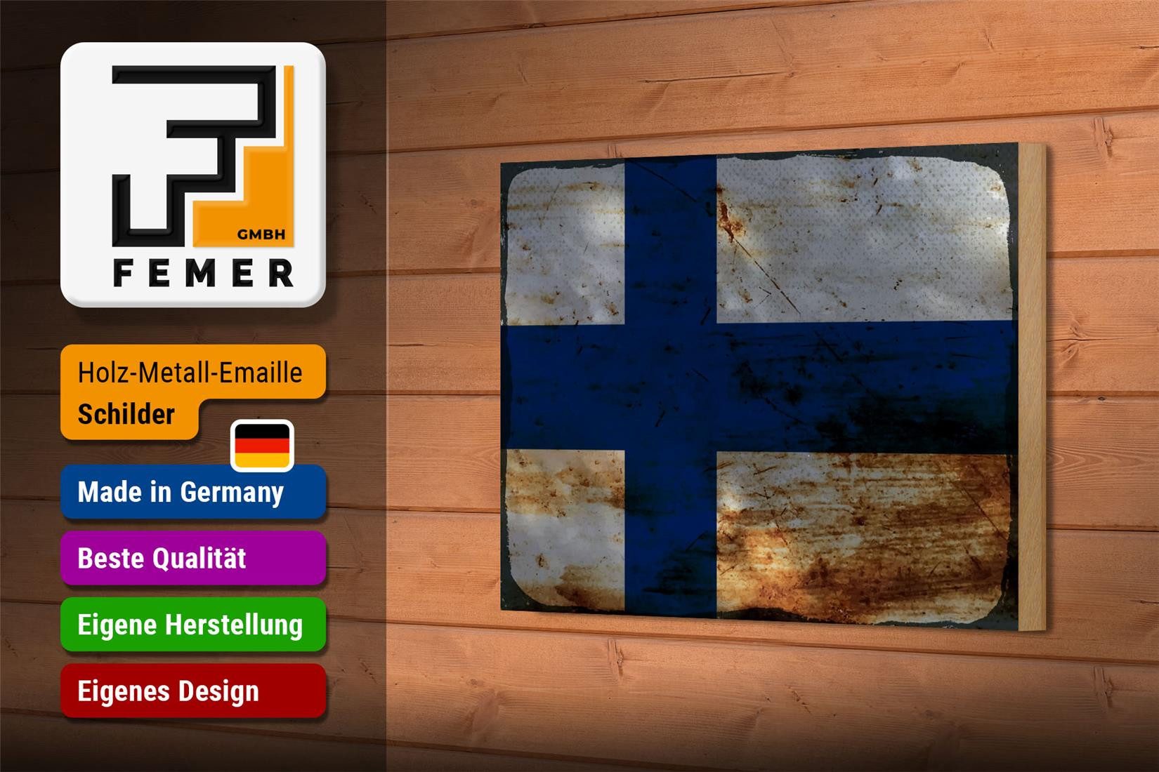 Femer GmbH Holzbild Flagge Finnland 18x12 cm Flag of Finland Rost, Flaggen (1 St), Glatte Holzfaserplatte (MDF), vorn beschichtet