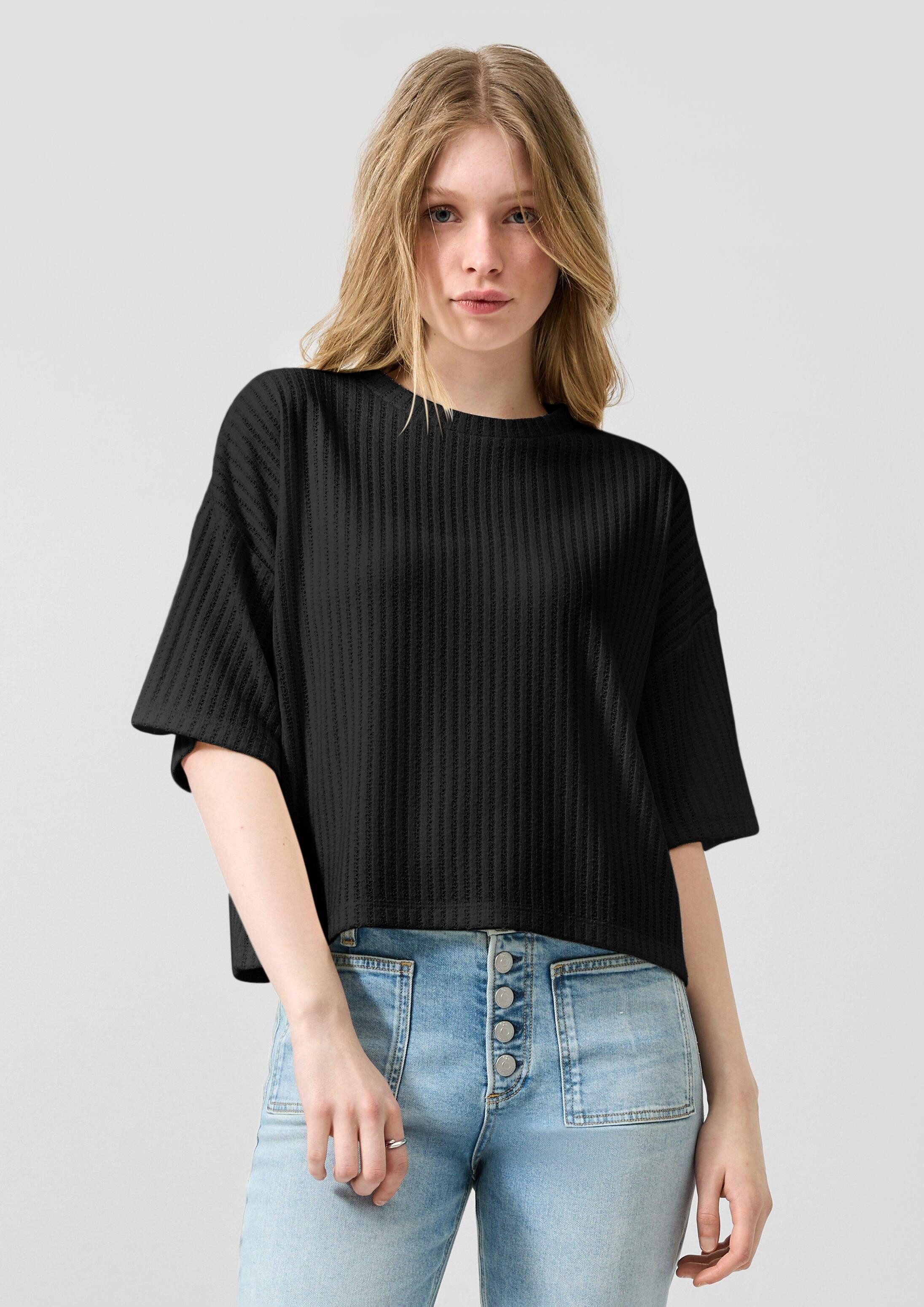 QS Kurzarmshirt T-Shirt Boxy Shirt mit Strickstruktur