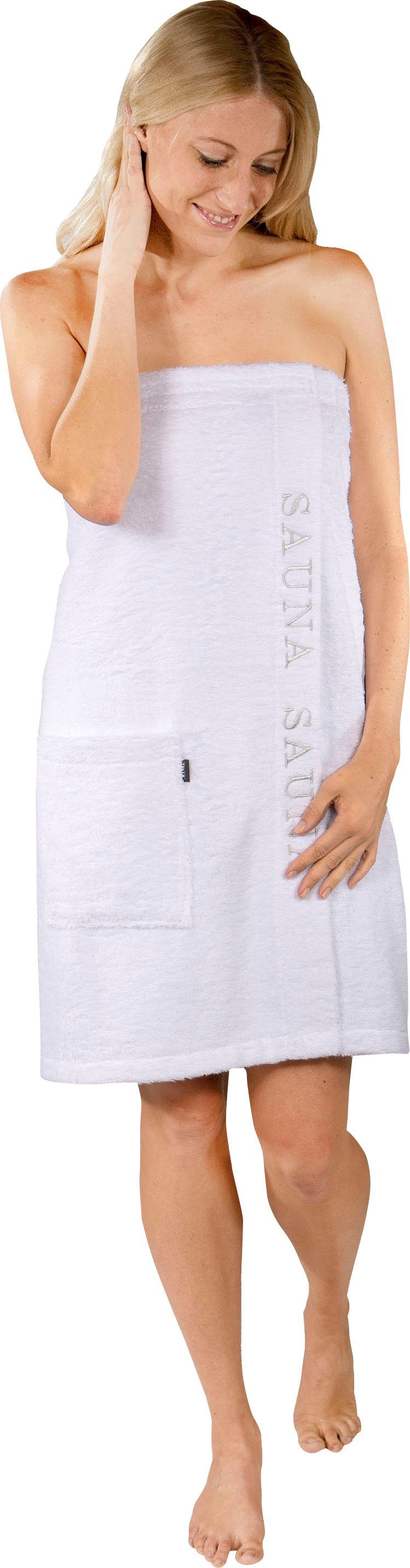Wewo fashion Kilt 9534, Langform, Baumwolle, Klettverschluss, Saunakilt für Damen, mit Klettverschluss & Stickerei Sauna weiß | Saunakilts