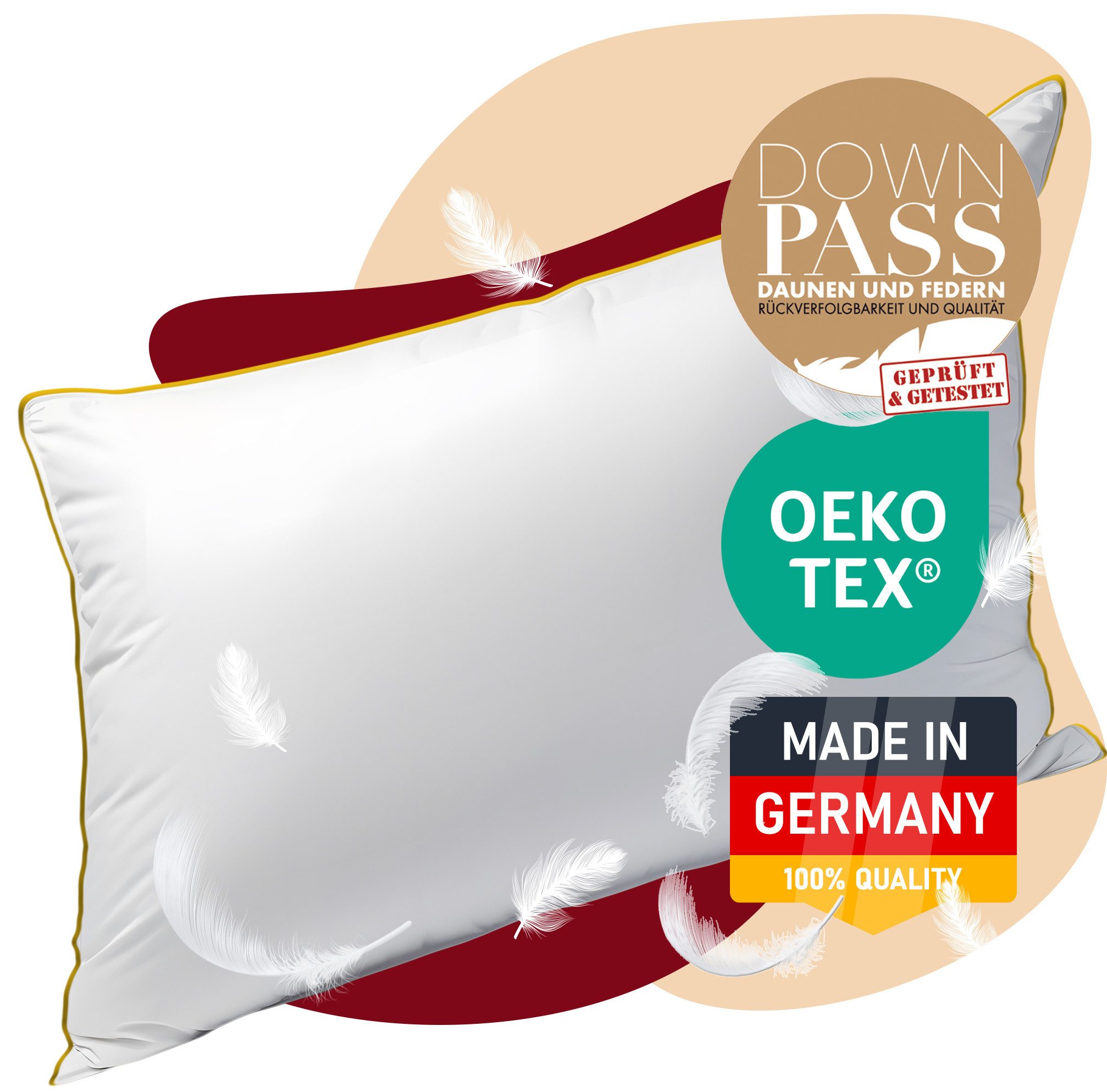 3-Kammer-Kopfkissen Daunen & Federn - Kopfkissen 40x80, 80x80 - Hergestellt in Deutschland